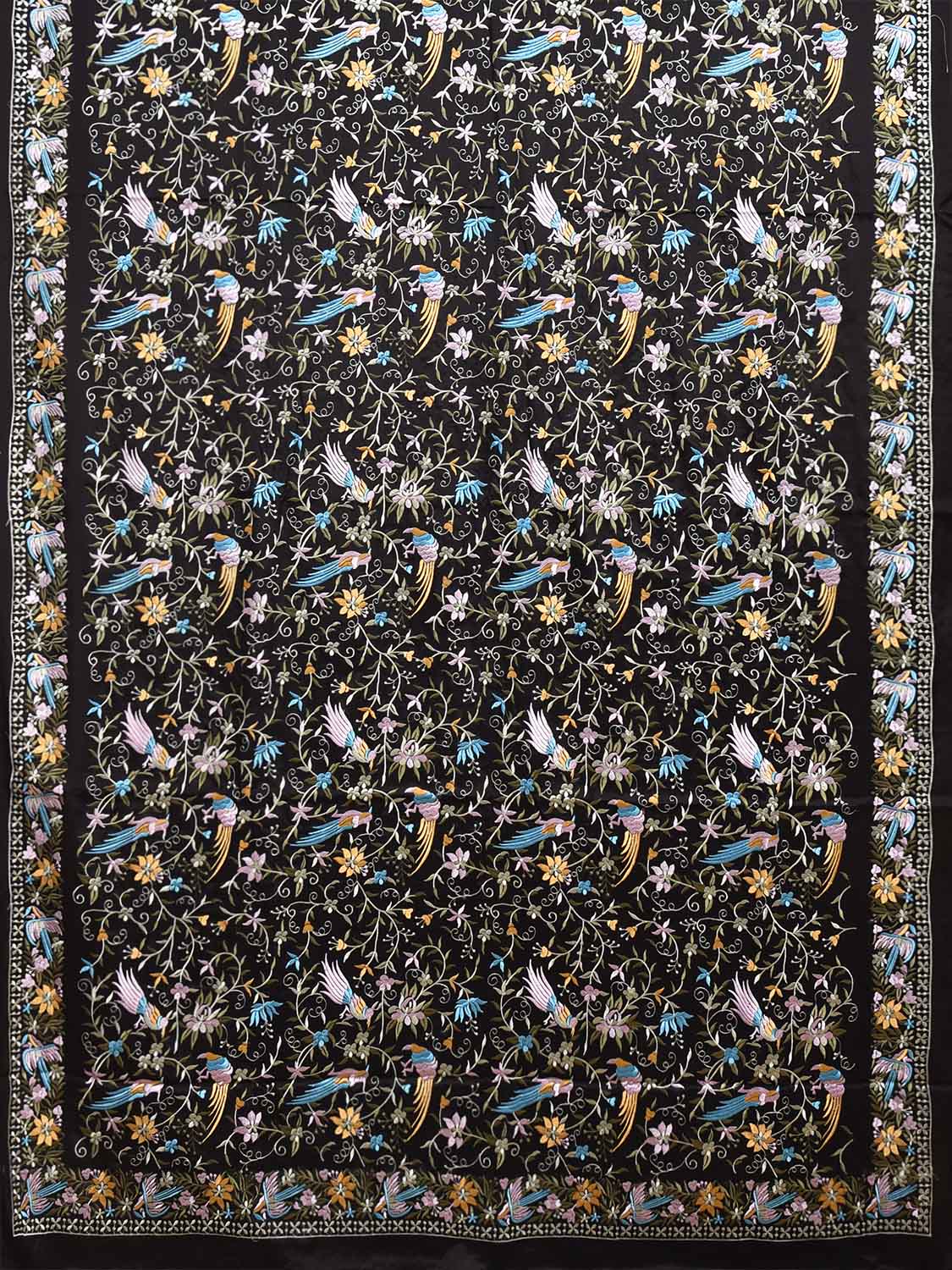 Black Parsigara Crepe Saree with All Over Birds and Border Design o0746
