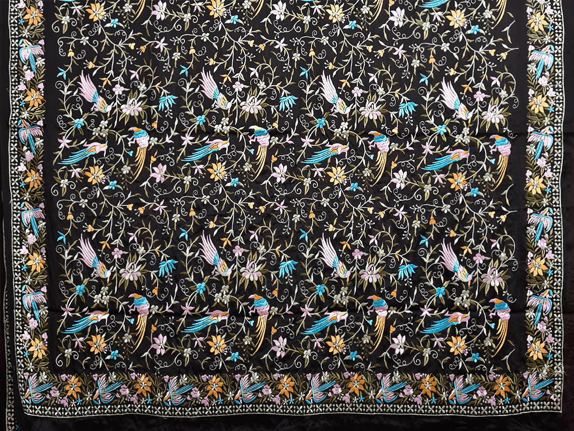 Black Parsigara Crepe Saree with All Over Birds and Border Design o0746