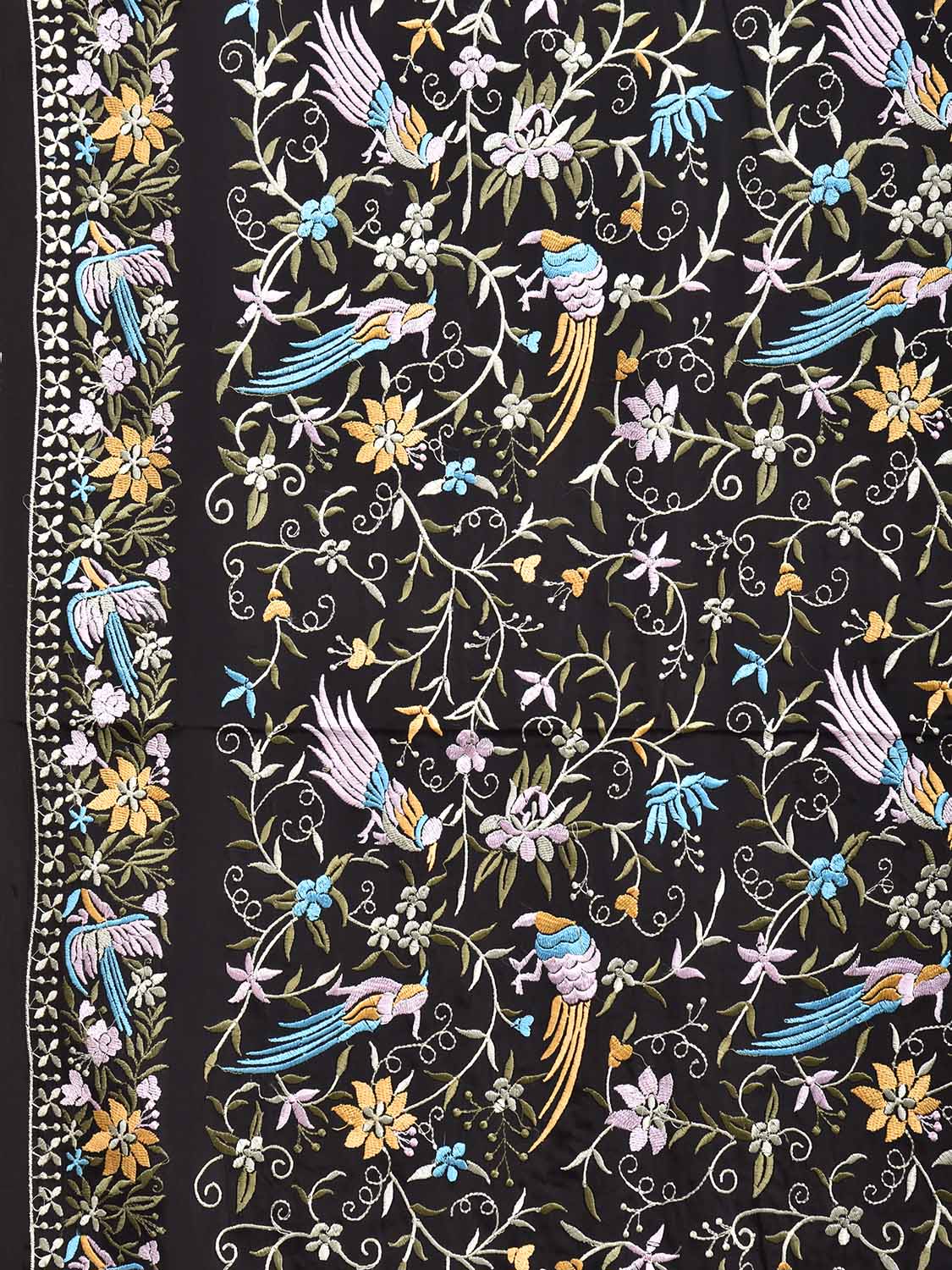 Black Parsigara Crepe Saree with All Over Birds and Border Design o0746