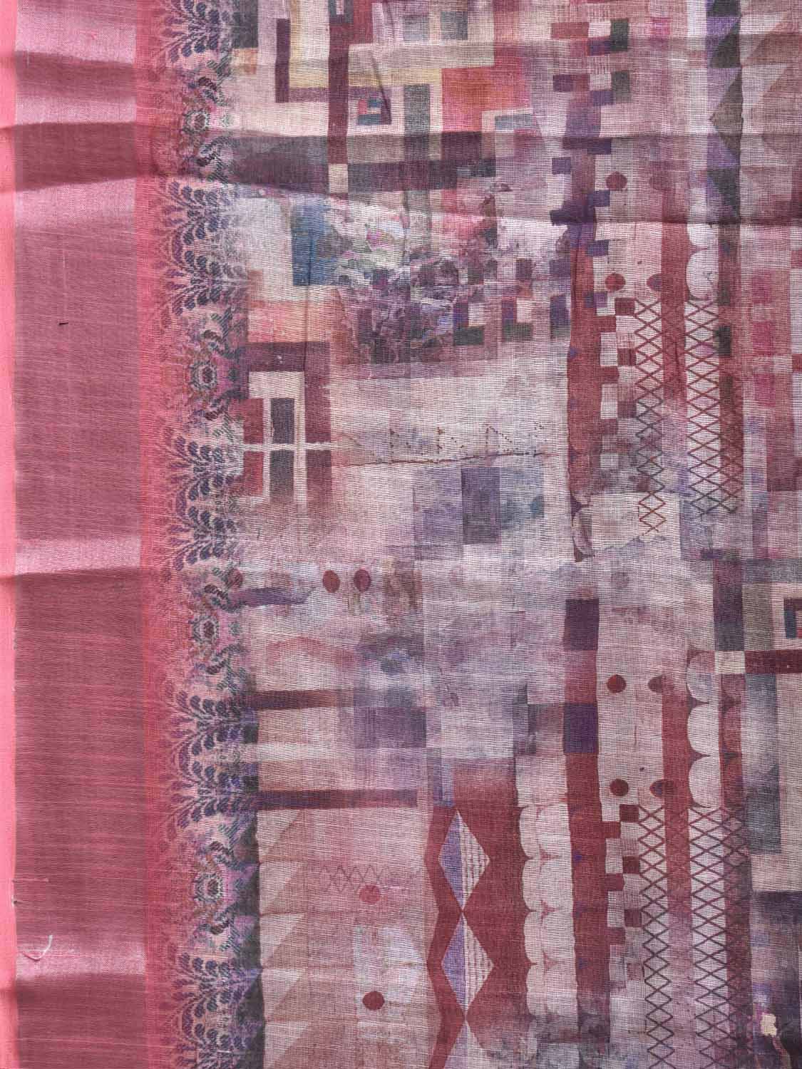 Multicolor Digital Print Linen Blend Saree with Abstract and Pallu Design o0747