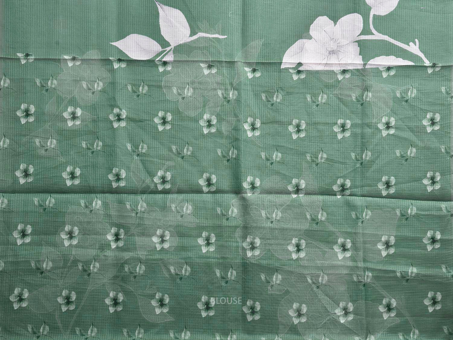 Green Digital Print Kota Saree with Floral Asplique Work Design o0750