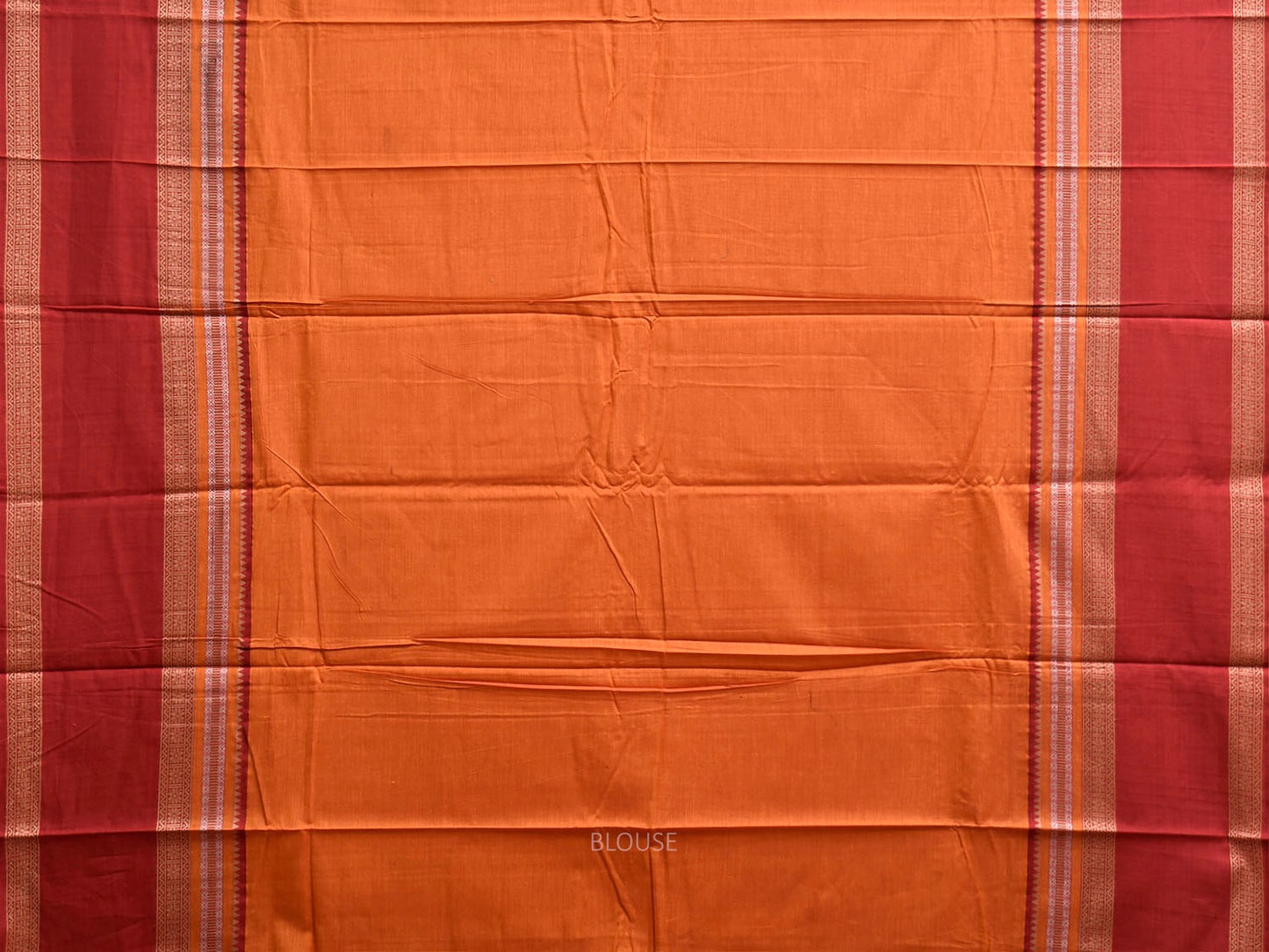 Orange and Red Cotton Viscose Plain Saree with Pallu and Border Design o0753