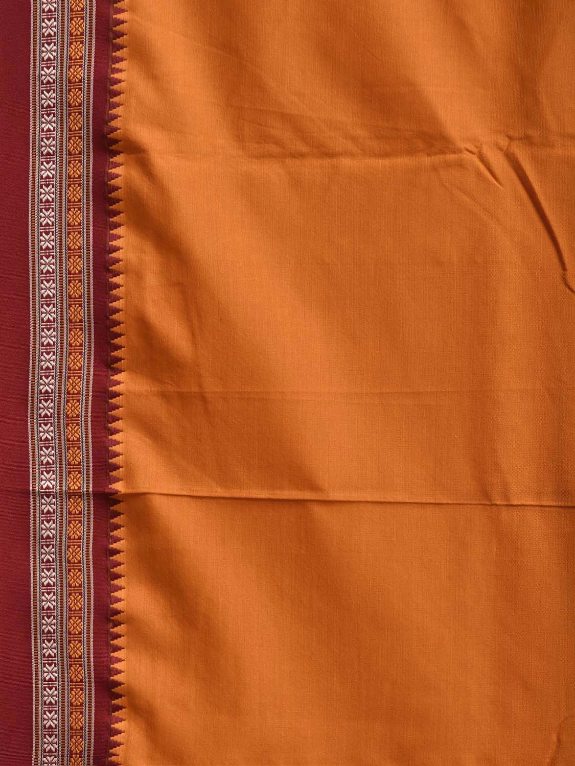Orange and Maroon Cotton Viscose Plain Saree with Strips Pallu Design No Blouse o0754