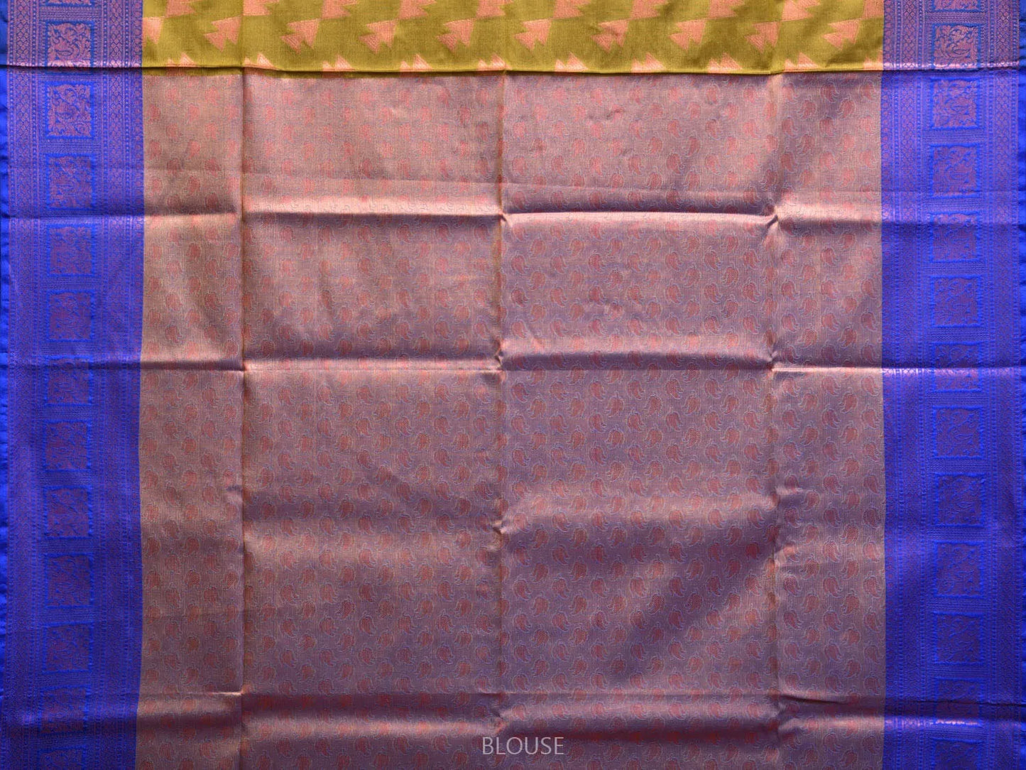 Olive and Blue Banaras Katan Silk Saree with Border and Body Butta Design b0050ds