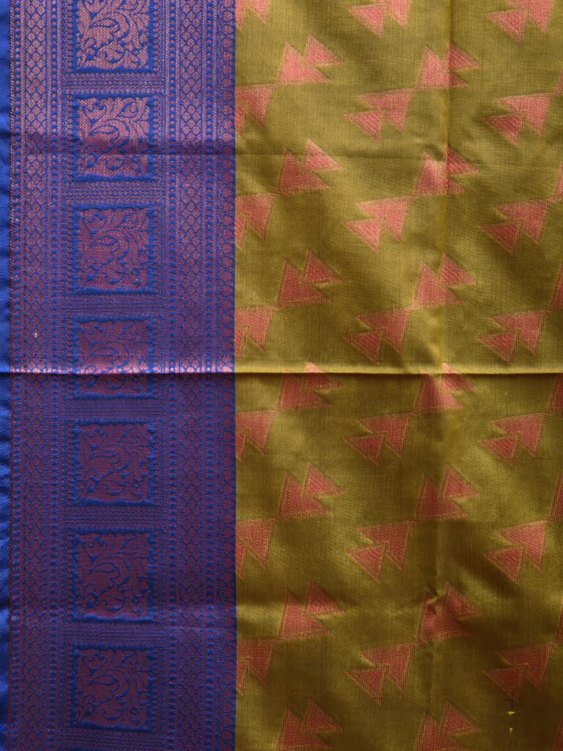 Olive and Blue Banaras Katan Silk Saree with Border and Body Butta Design b0050ds