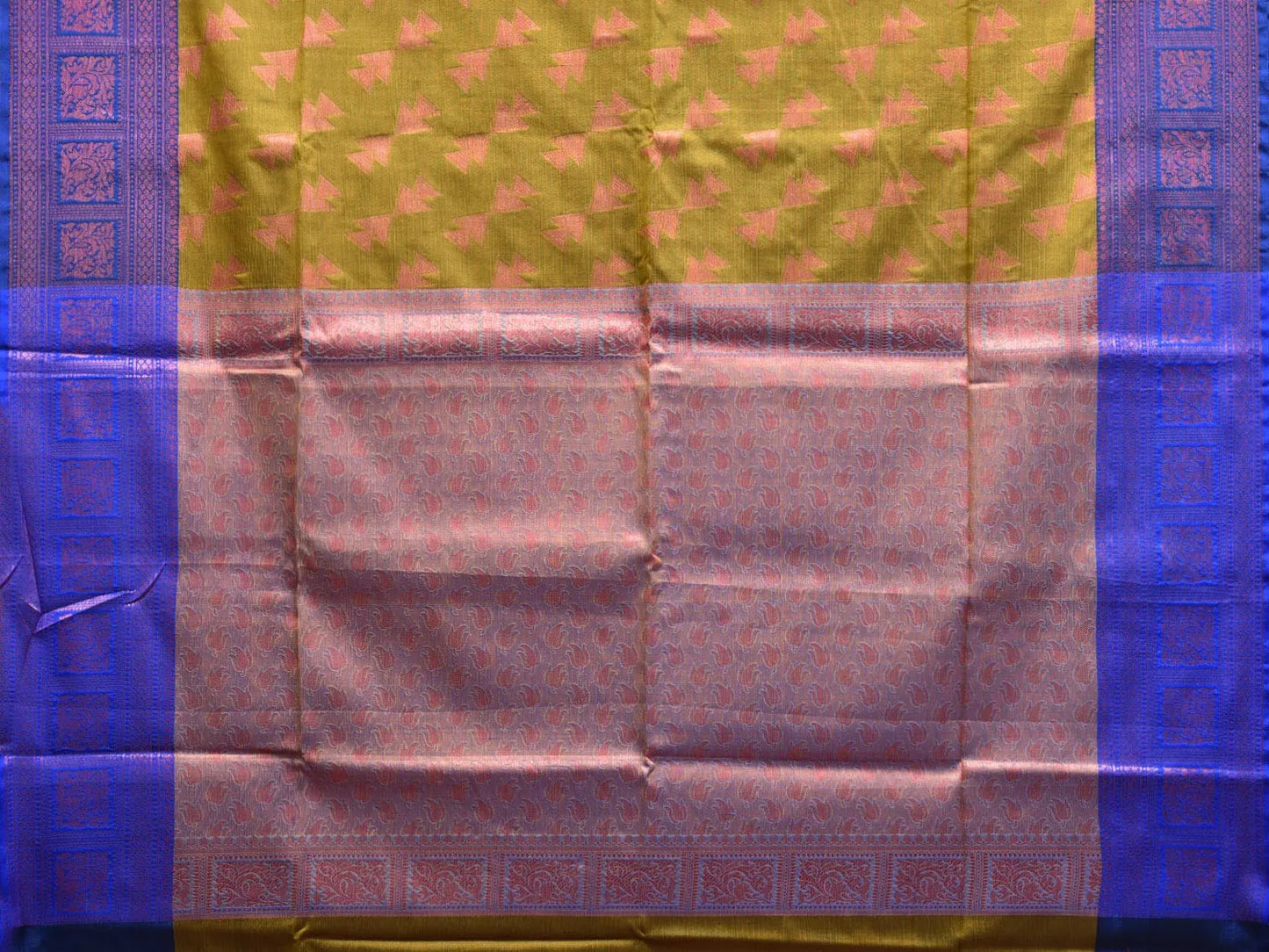 Olive and Blue Banaras Katan Silk Saree with Border and Body Butta Design b0050ds