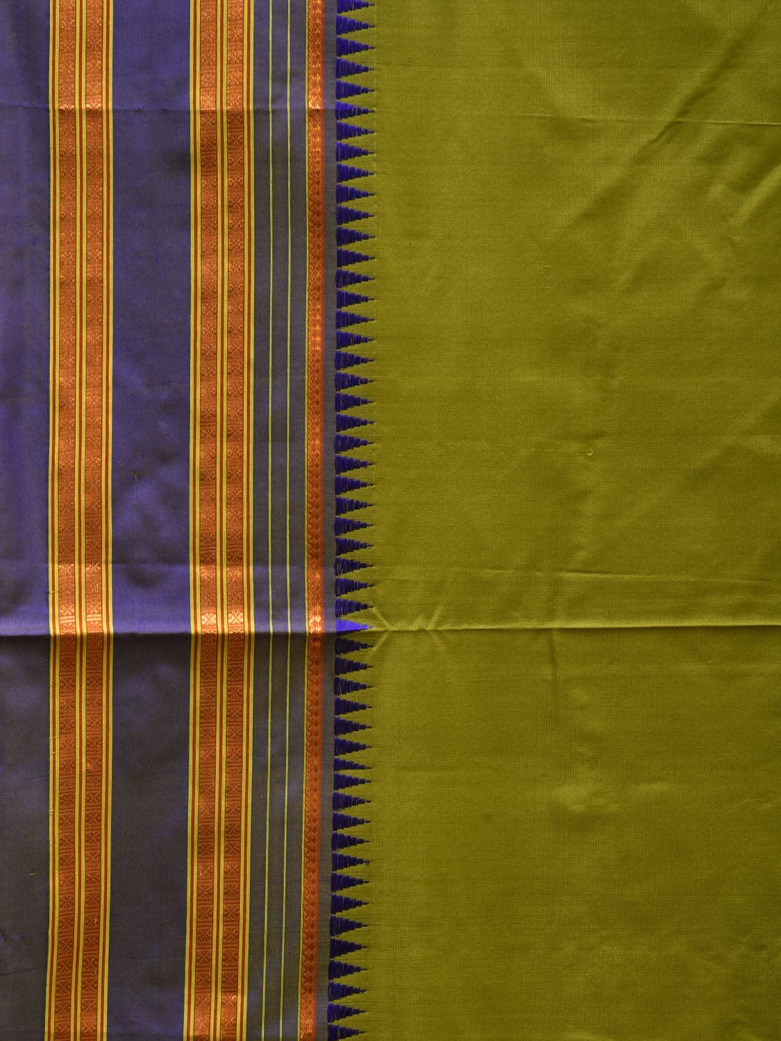 Olive and Blue Narayanpet Silk Handloom Plain Saree with Traditional Border Design No Blouse np0551