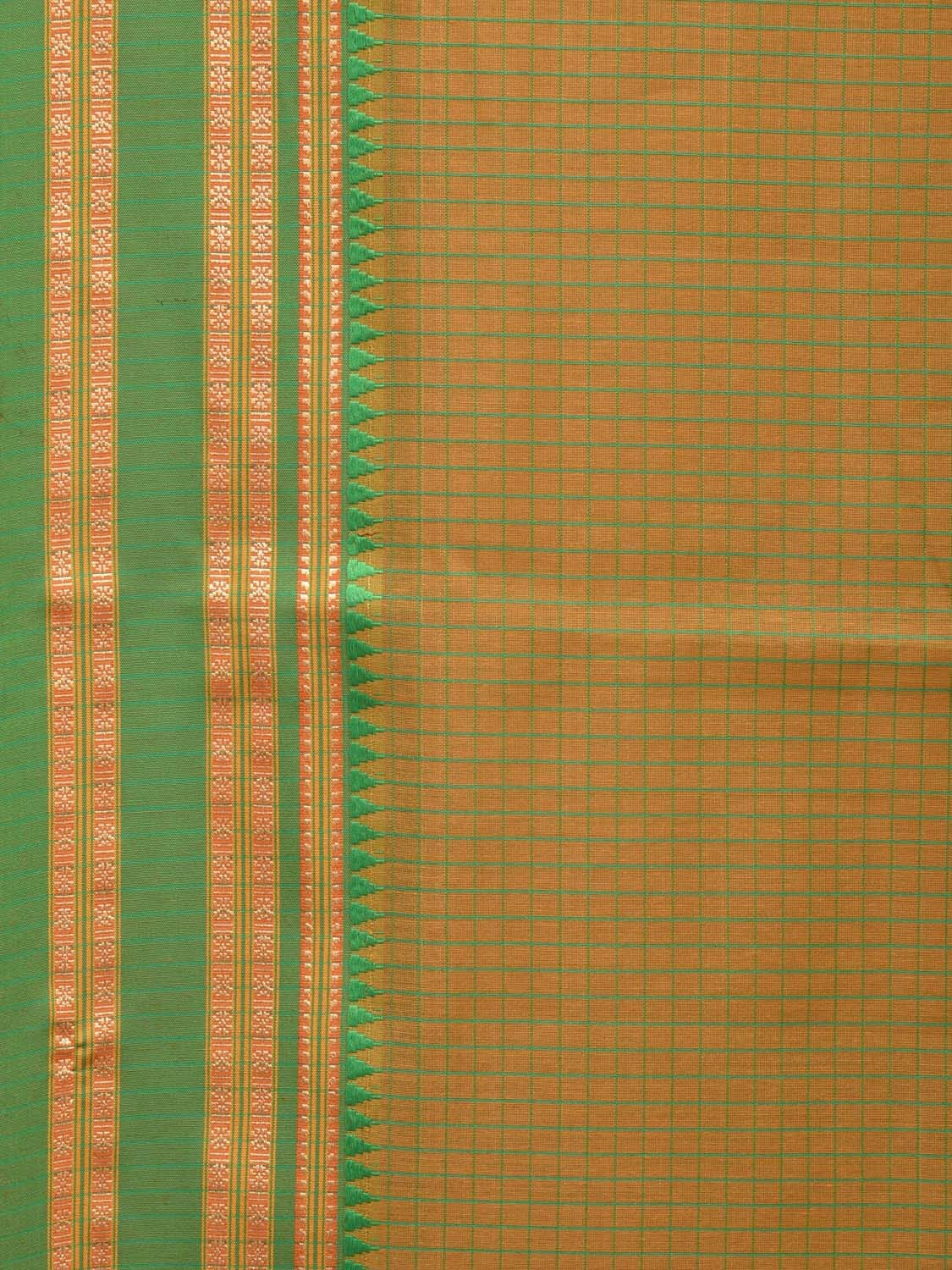 Olive and Green Bamboo Cotton Saree with Checks Design bc0113