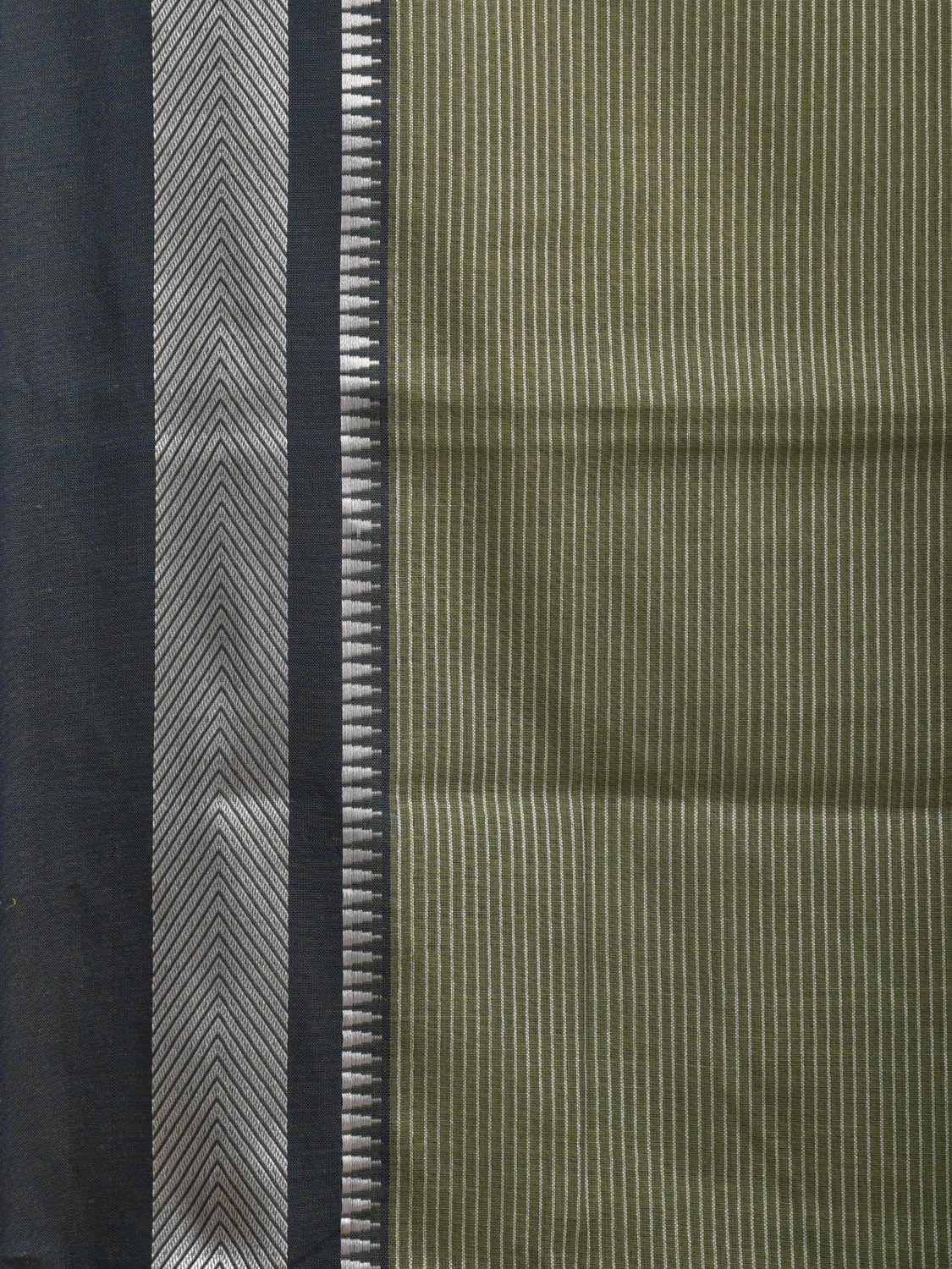 Olive and Grey Bamboo Cotton Saree with Strips Design No Blouse bc0321