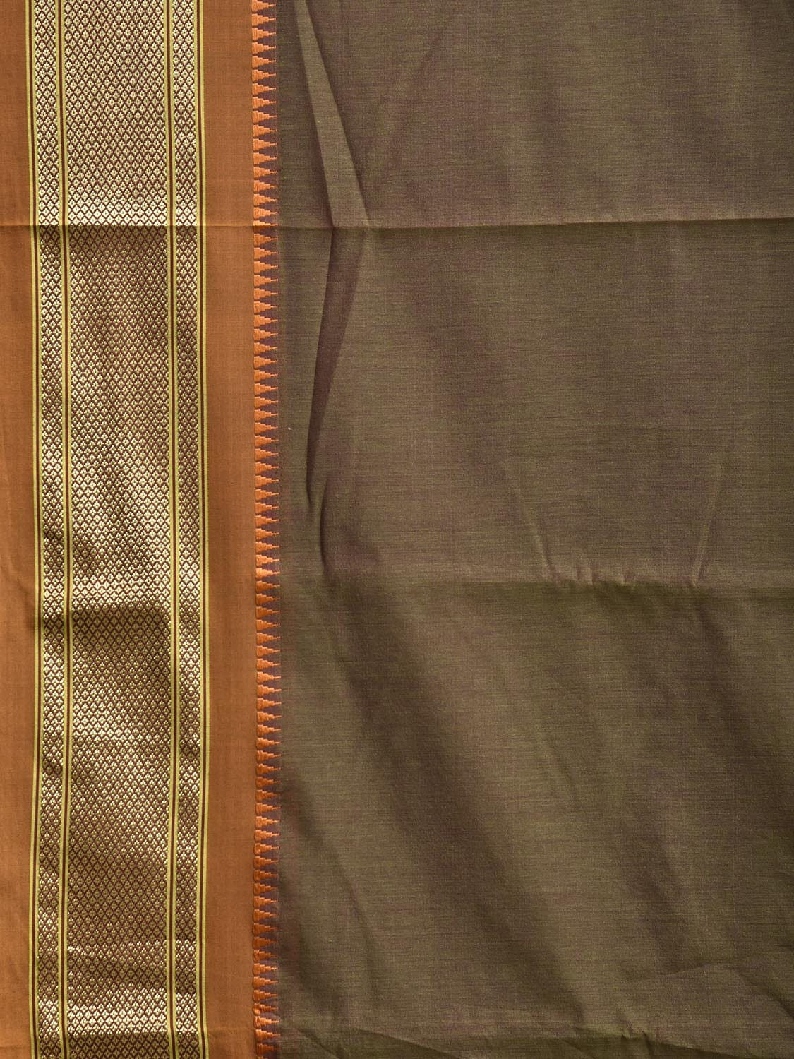 Olive and Mustard Bamboo Cotton Plain Saree with Contrast Pallu Design No Blouse bc0820