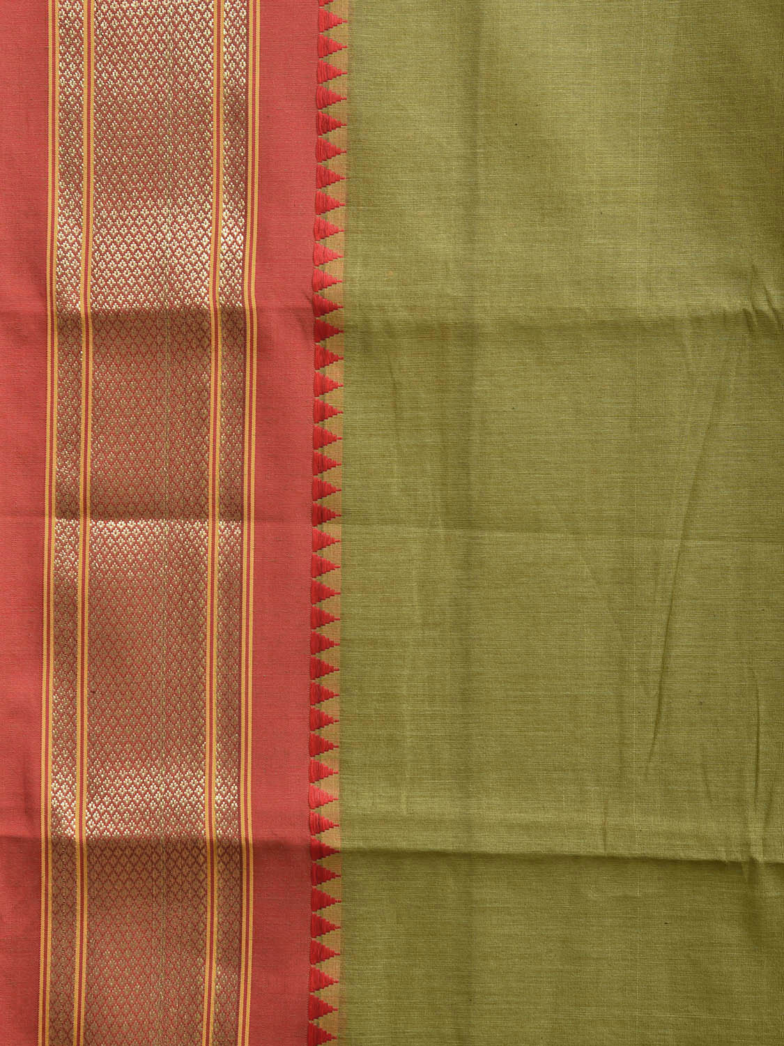 Olive and Red Bamboo Cotton Plain Saree with Contrast Pallu Design No Blouse bc0657