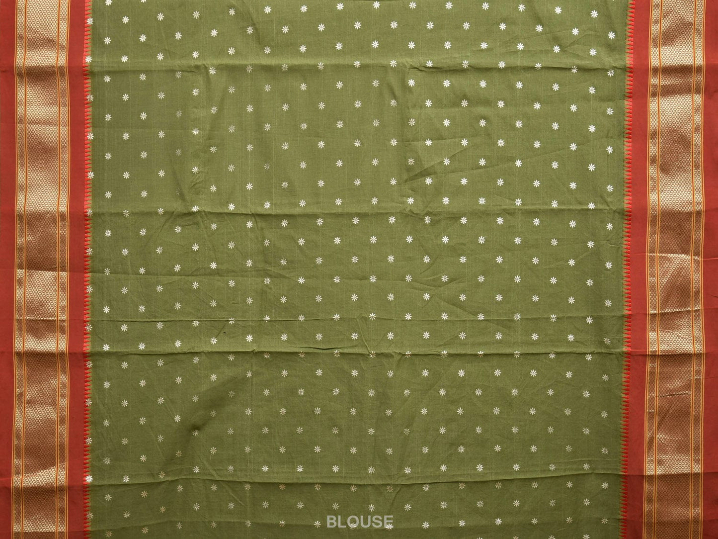 Olive and Red Bamboo Cotton Saree with Small Body Buta Design bc0273