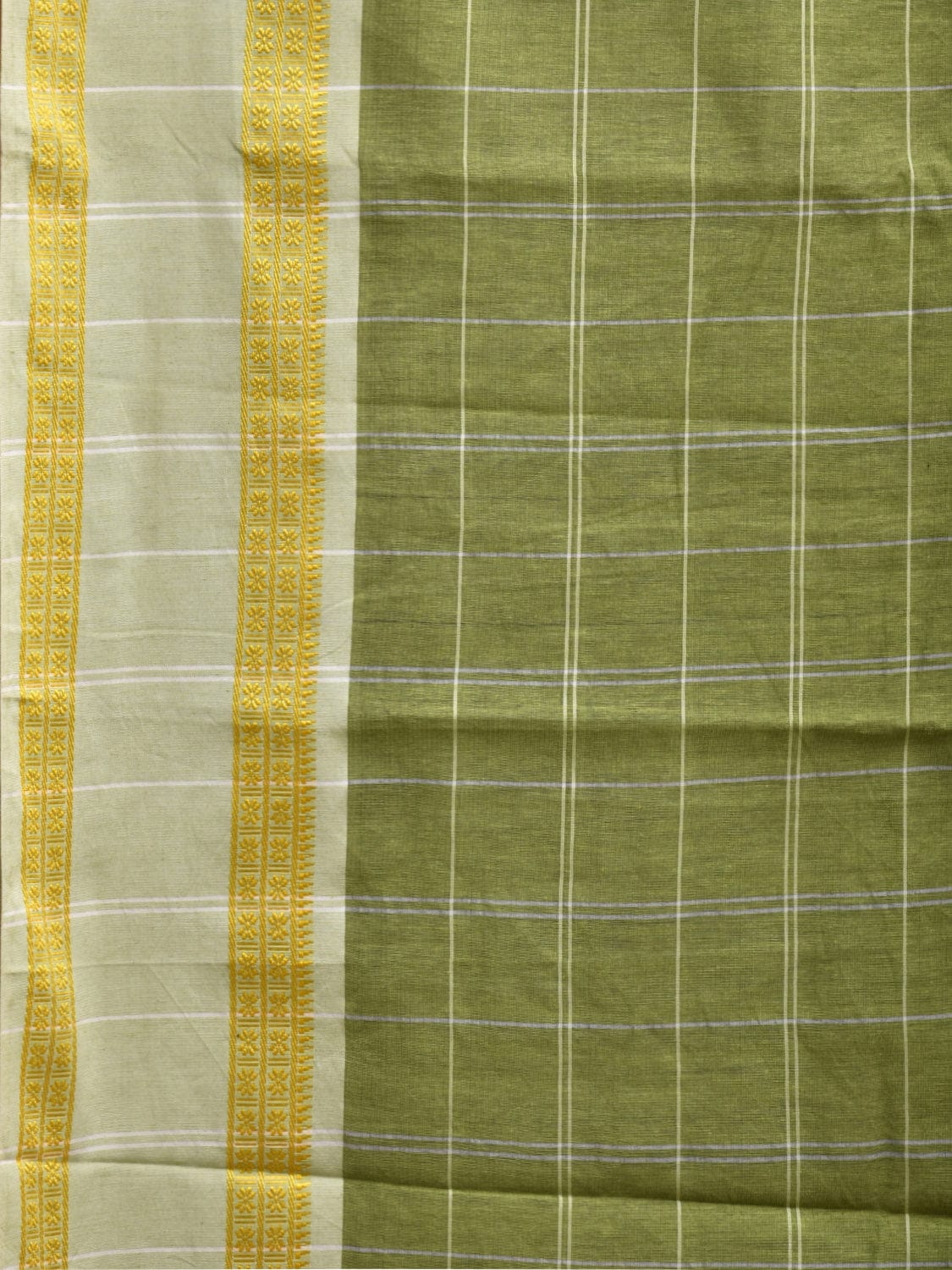 Olive Bamboo Cotton Saree with Big Checks Design No Blouse bc0298