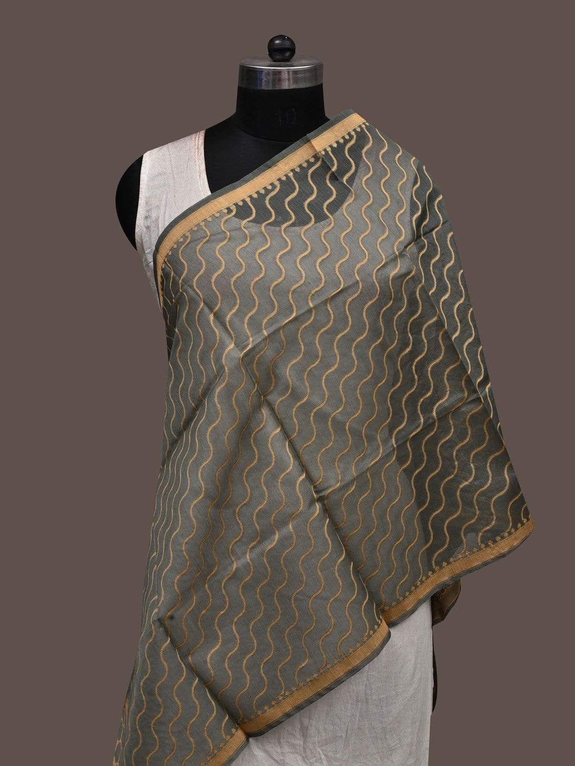 Olive Banaras Cotton Silk Handloom Stole with Diagonal Design ds2369