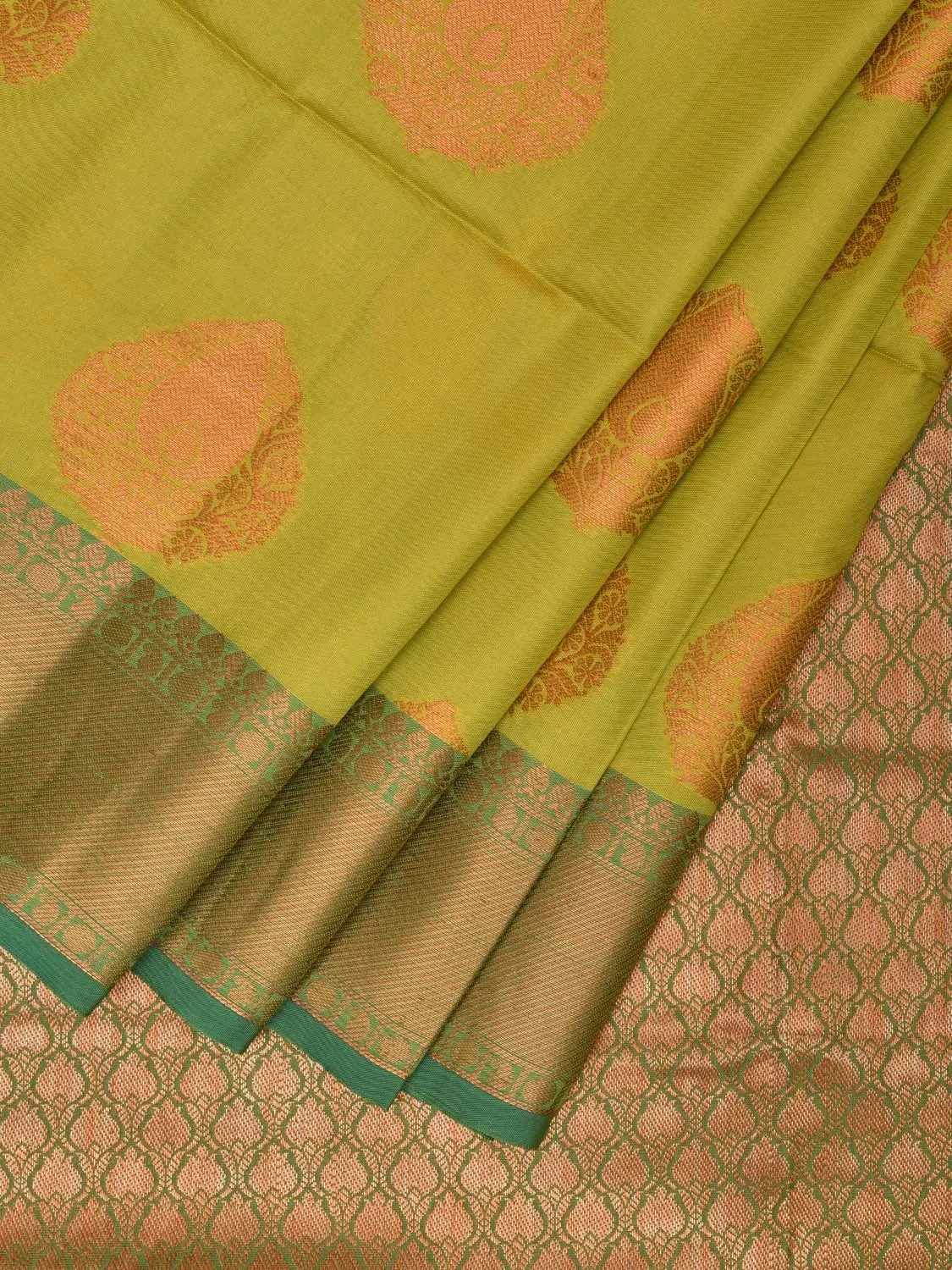 Olive Banaras Katan Silk Saree with Border and Body Butta Design b0049ds