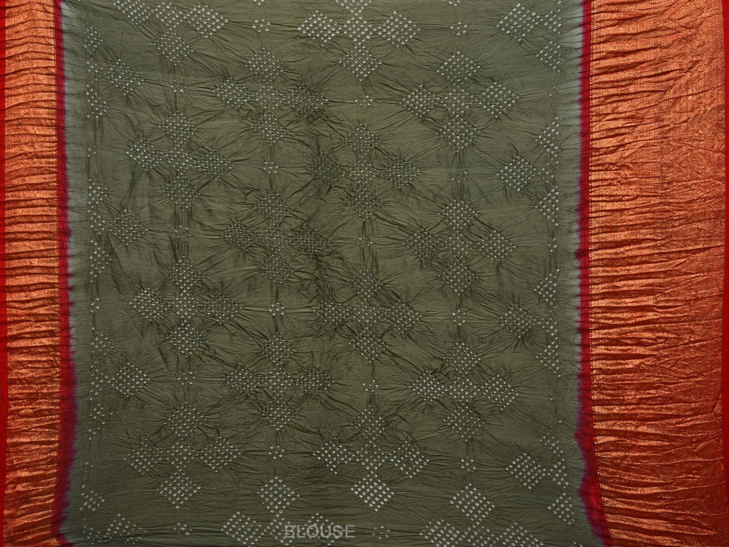 Olive Bandhani Kanchipuram SIlk Handloom Saree with Border and Pallu Design bn0434