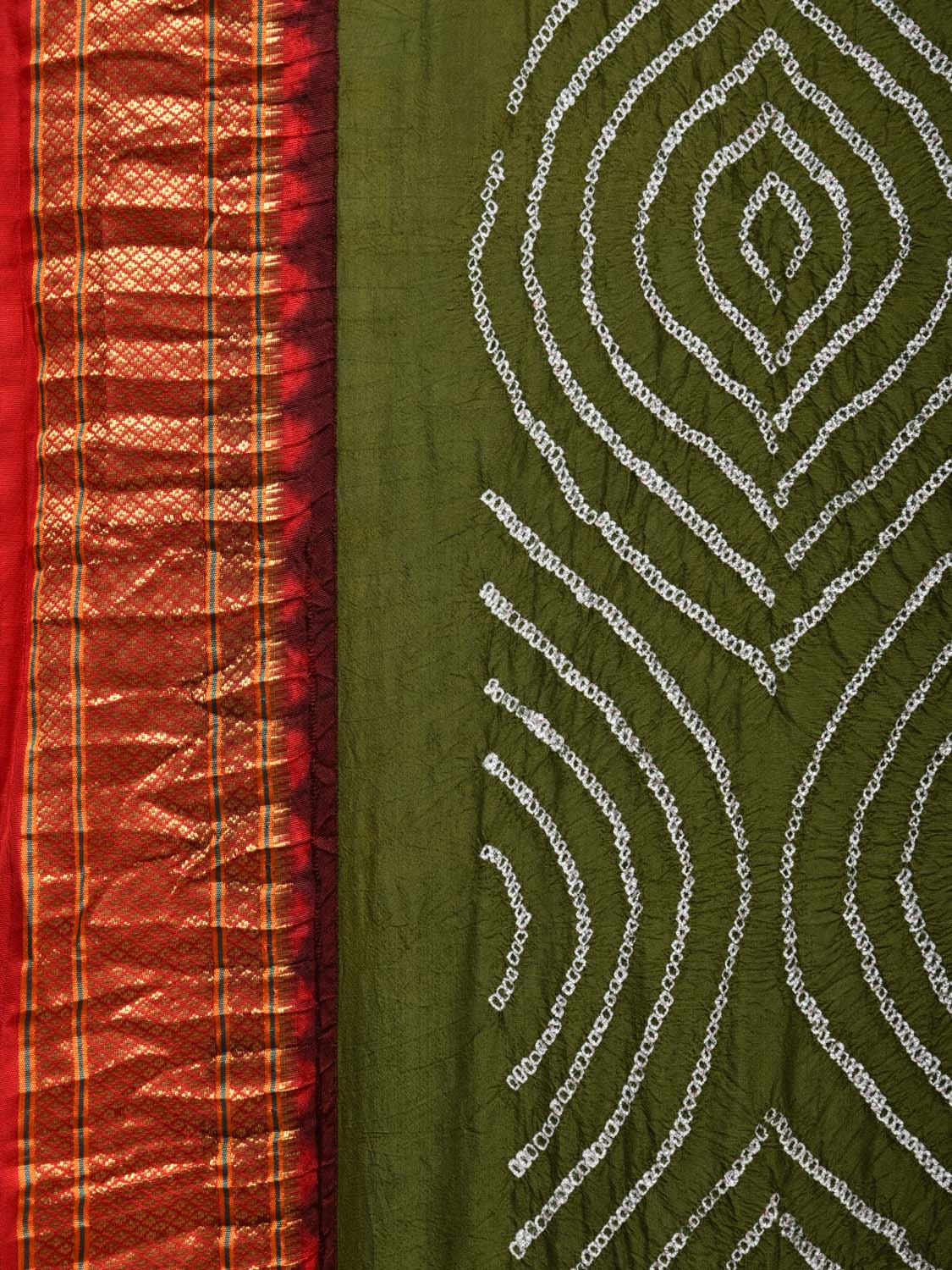 Olive Bandhani Paithani Silk Handloom Saree with Pallu Design bn0275