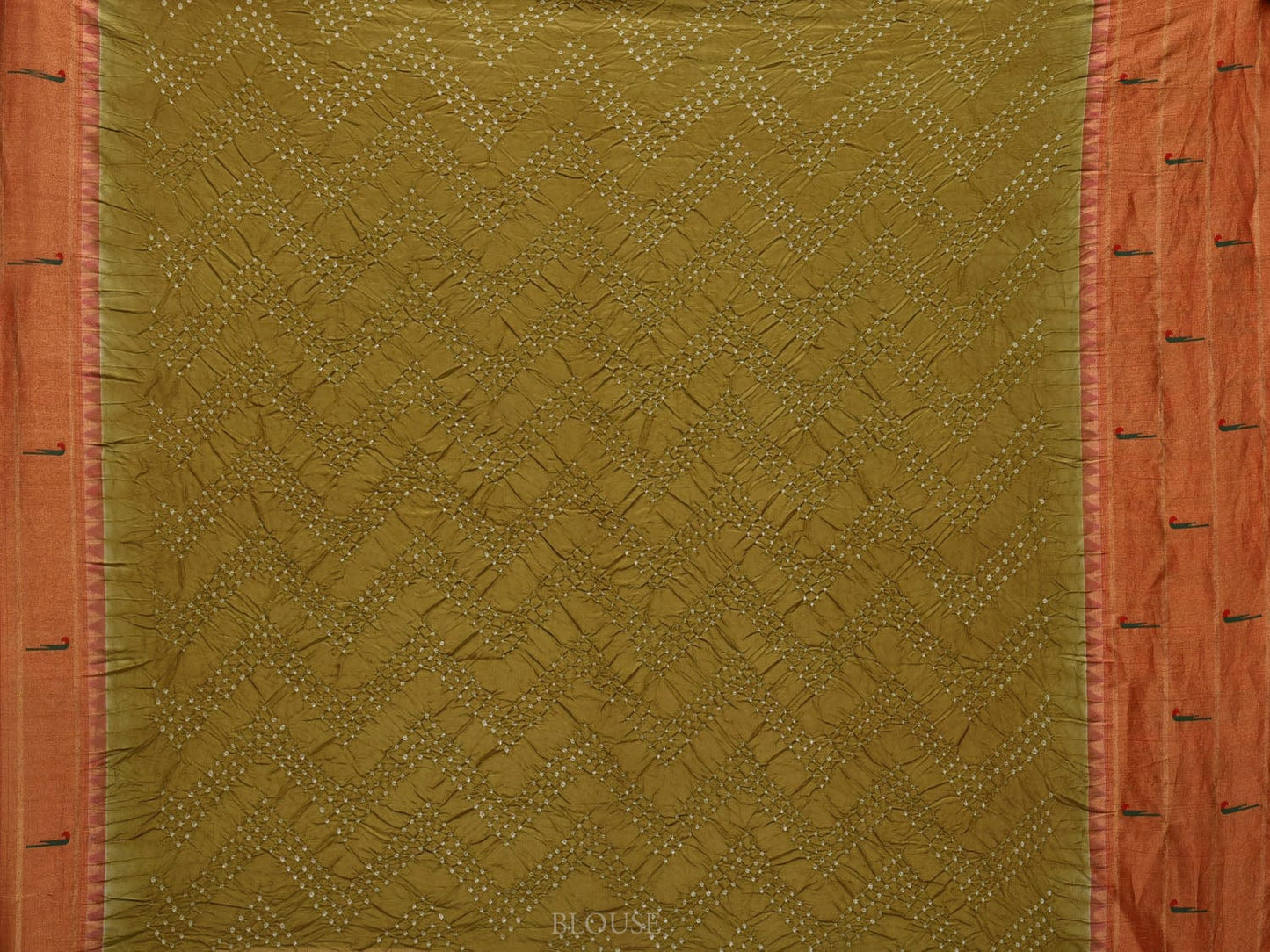 Olive Bandhani Paithani Silk Handloom Saree with Triple Muniya Border and Pallu Design bn0411