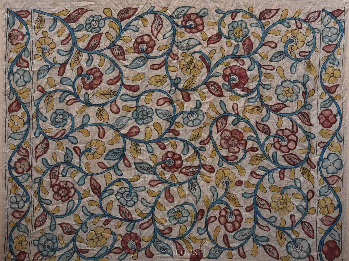 Olive Bandhani Tussar Handloom Saree with Border and Pallu Kalamkari Design bn0257