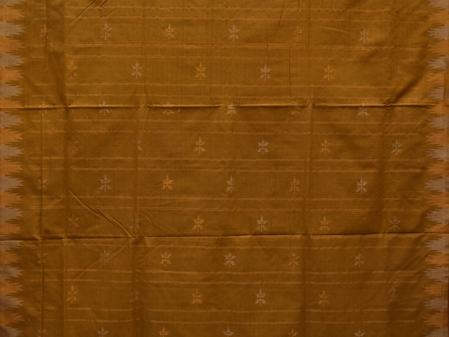 Olive Khadi Cotton Handloom Saree with Temple Border Design kh0538
