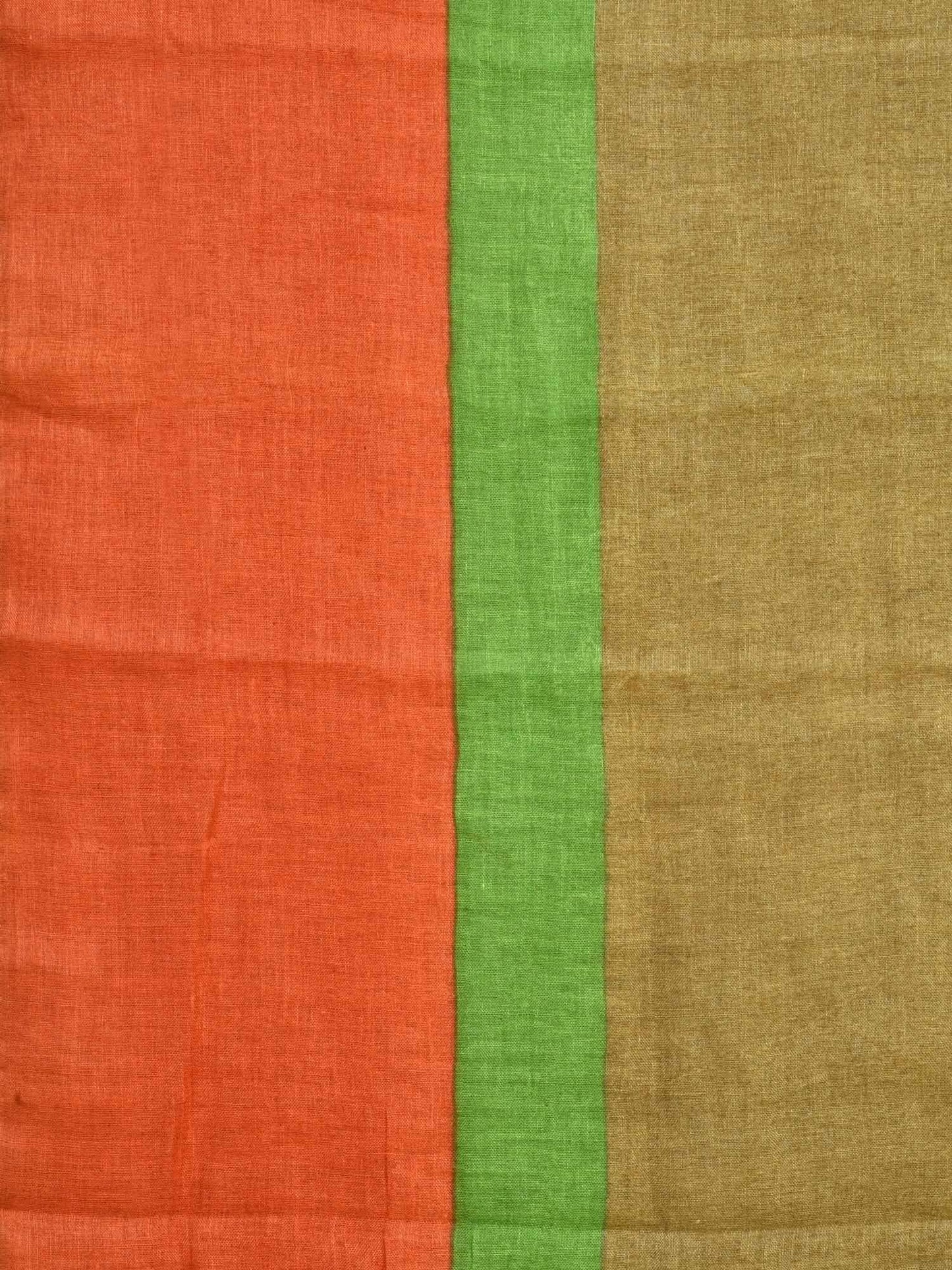 Olive Linen Handloom Plain Saree with One Side Big Border L0091