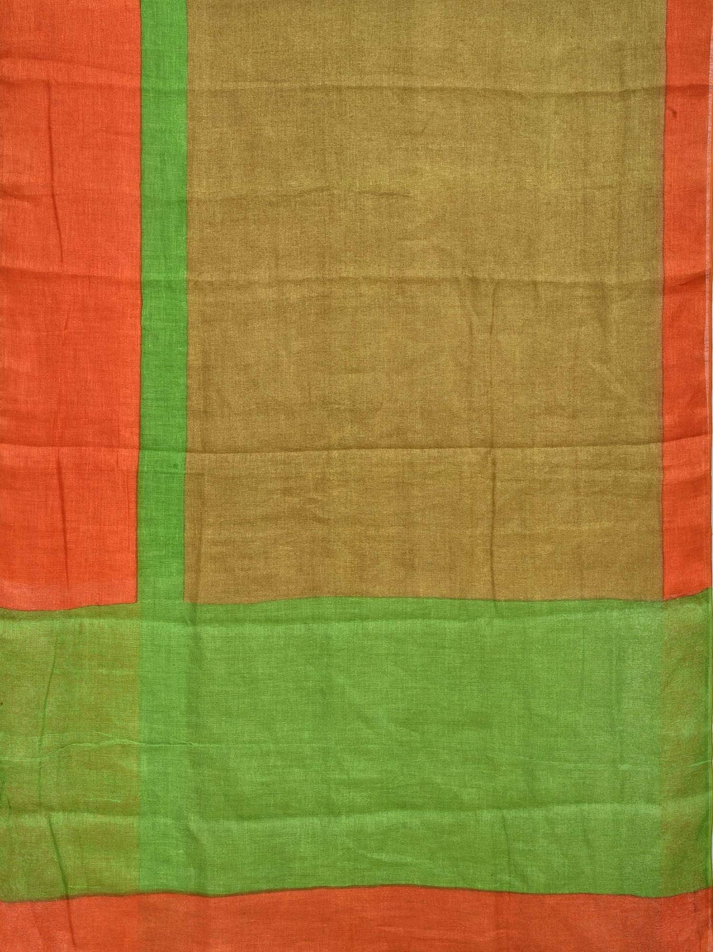 Olive Linen Handloom Plain Saree with One Side Big Border L0091