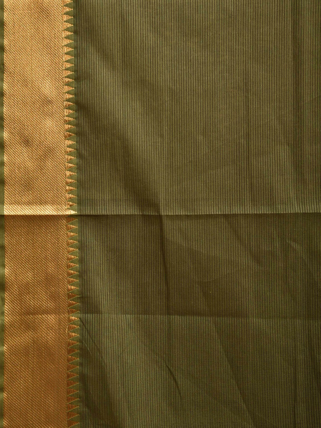 Olive Mangalgiri Cotton Handloom Saree with Strips Design and Small Temple Border Design No Blouse mn0098