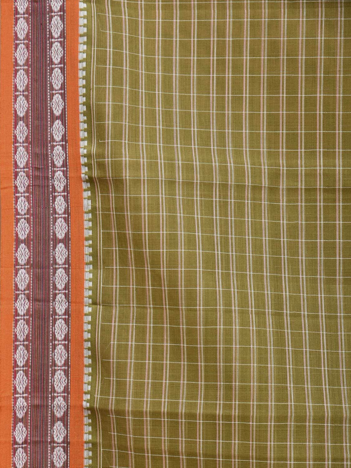 Olive Narayanpet Cotton Handloom Saree with Check Design No Blouse np0709