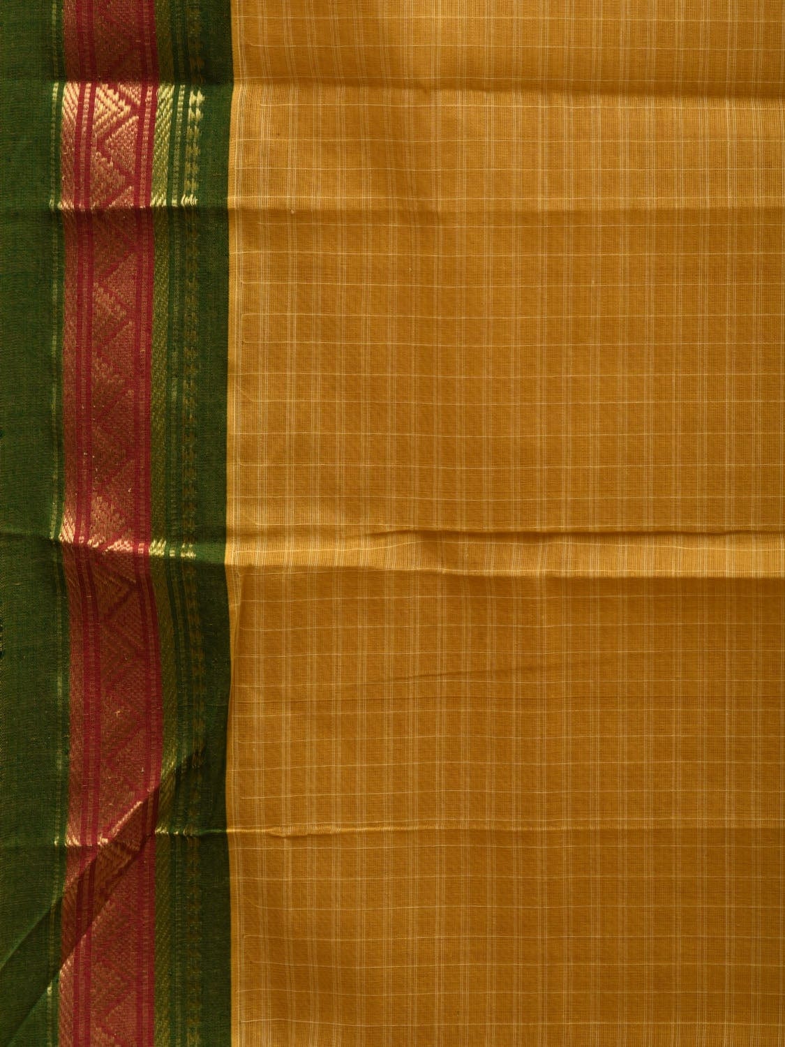 Olive Narayanpet Cotton Handloom Saree with Checks Design No Blouse np0541