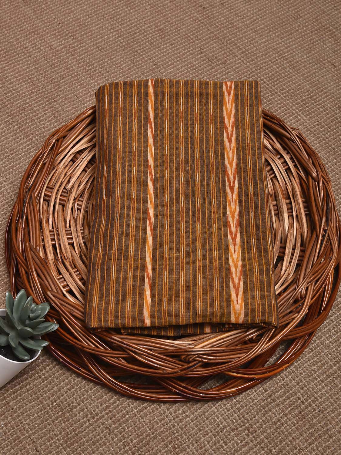 Olive Pochampally Ikat Cotton Handloom Blouse with Strips Design Length 1mt Width 44 Inches BL0141