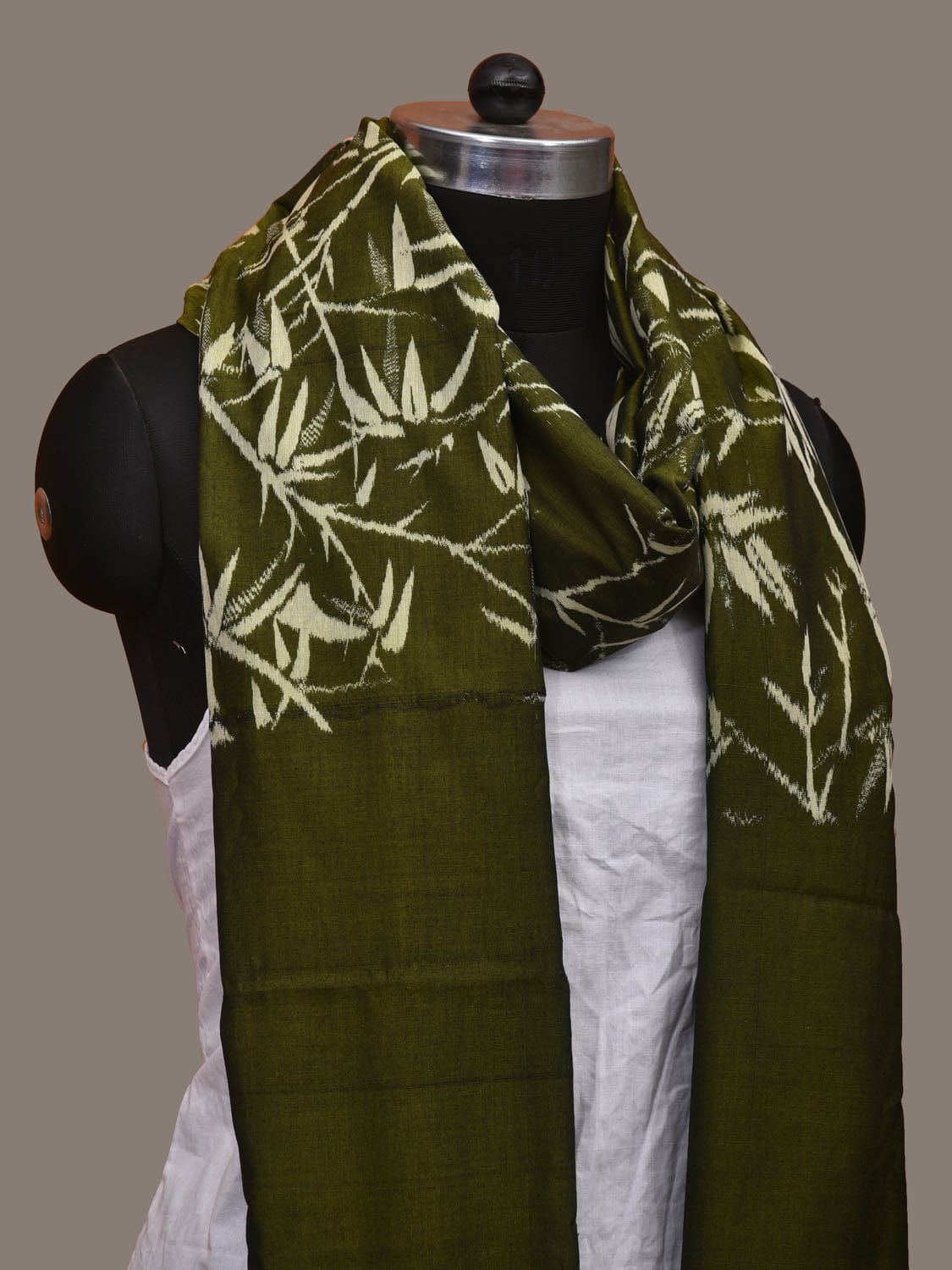 Olive Pochampally Ikat Cotton Handloom Dupatta with Bamboo Design ds3068
