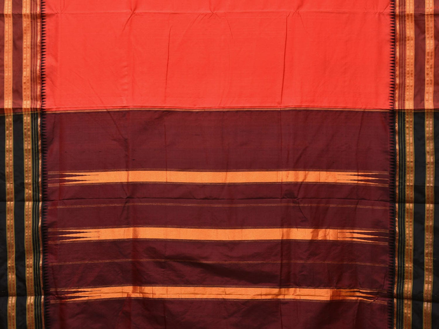 Orange and Brown Narayanpet Silk Handloom Plain Saree with Traditional Border Design No Blouse np0672