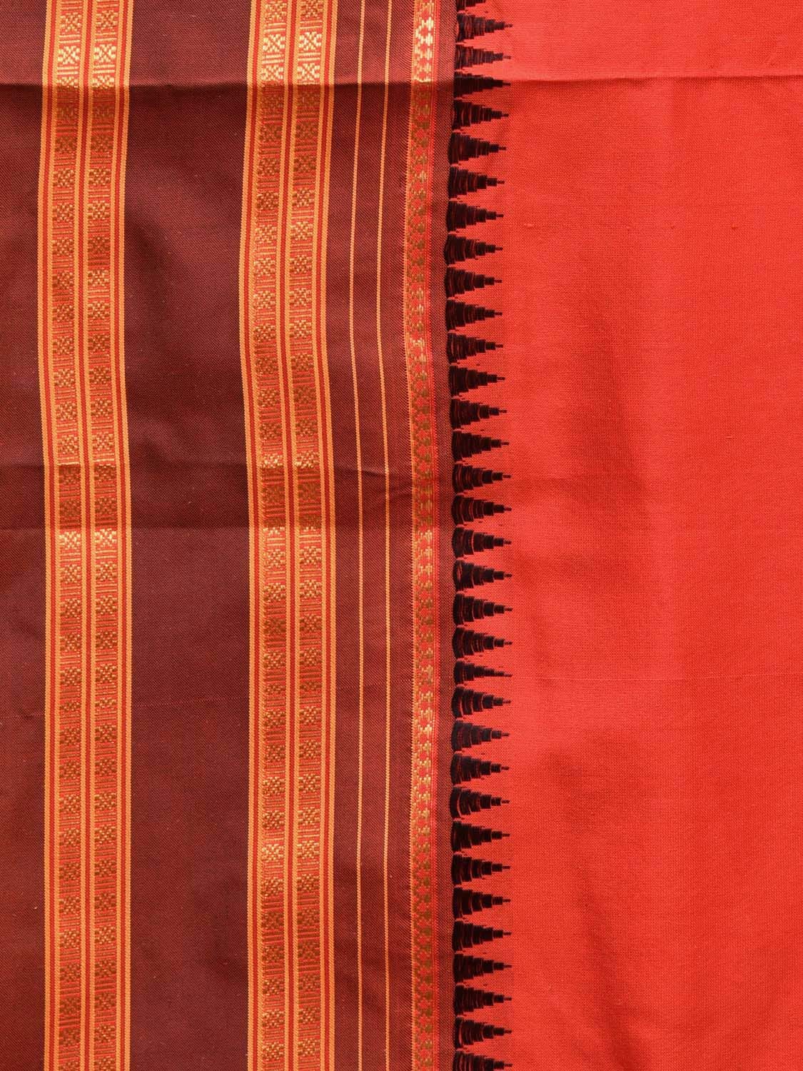 Orange and Brown Narayanpet Silk Handloom Plain Saree with Traditional Border Design No Blouse np0672
