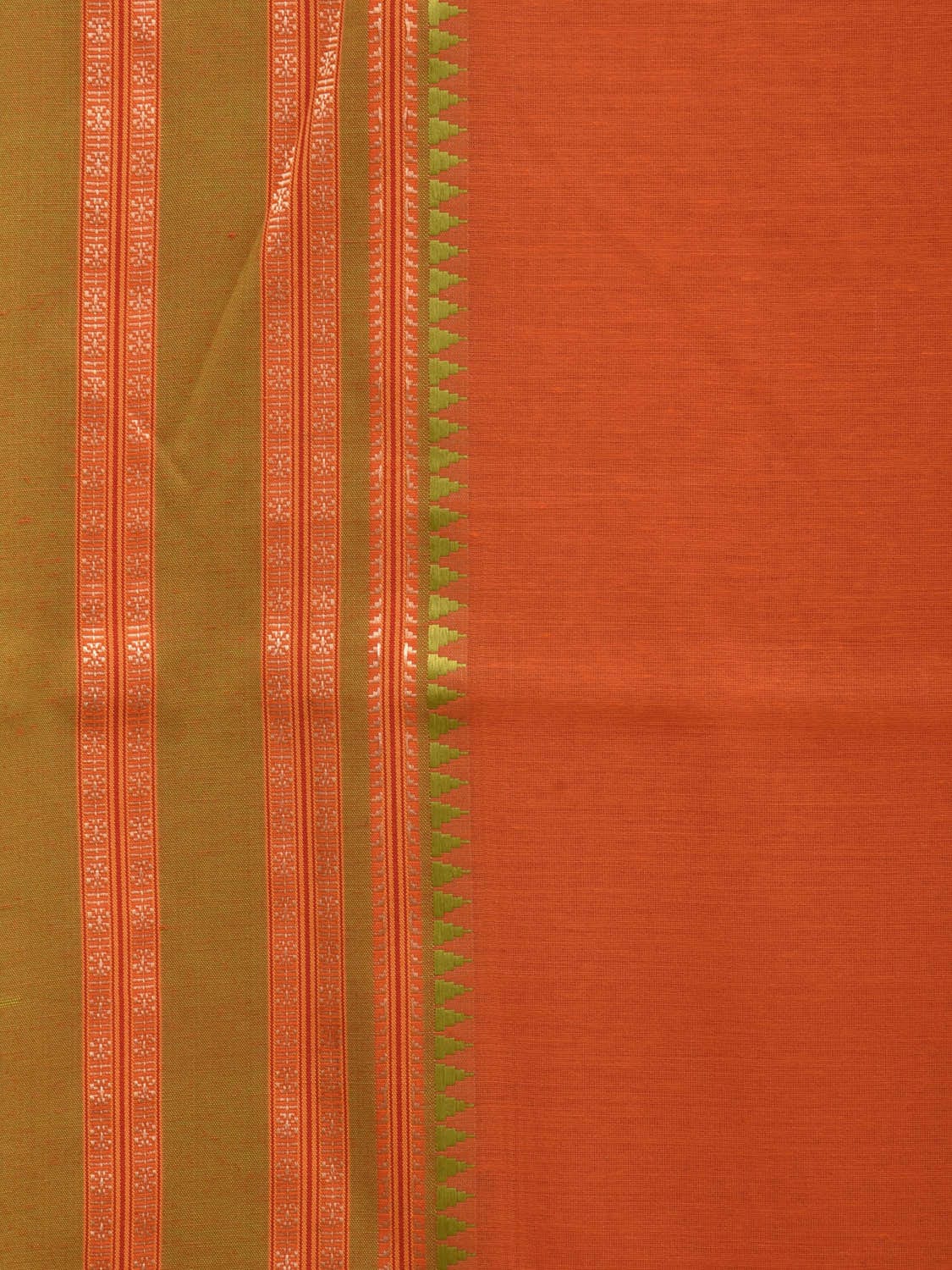 Orange and Green Bamboo Cotton Plain Saree with Border Design bc0072
