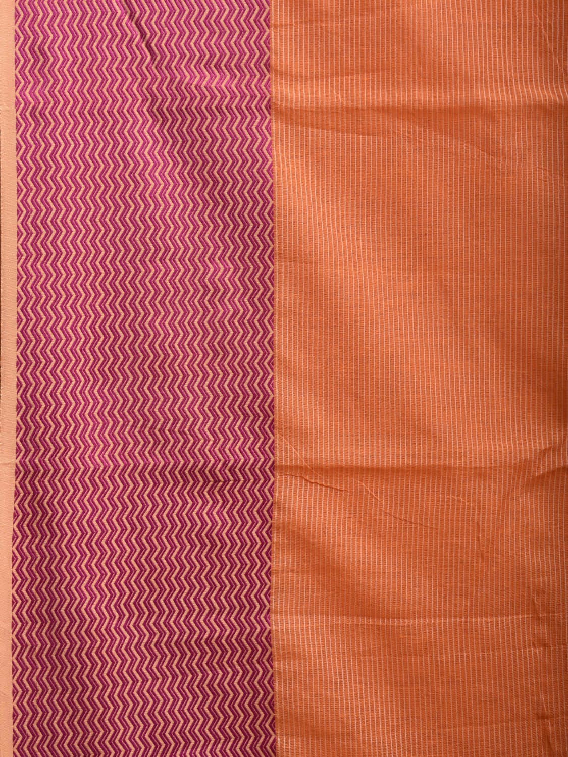 Orange and Pink Bamboo Cotton Saree with Strips and Zig-Zag Border Design No Blouse bc0324