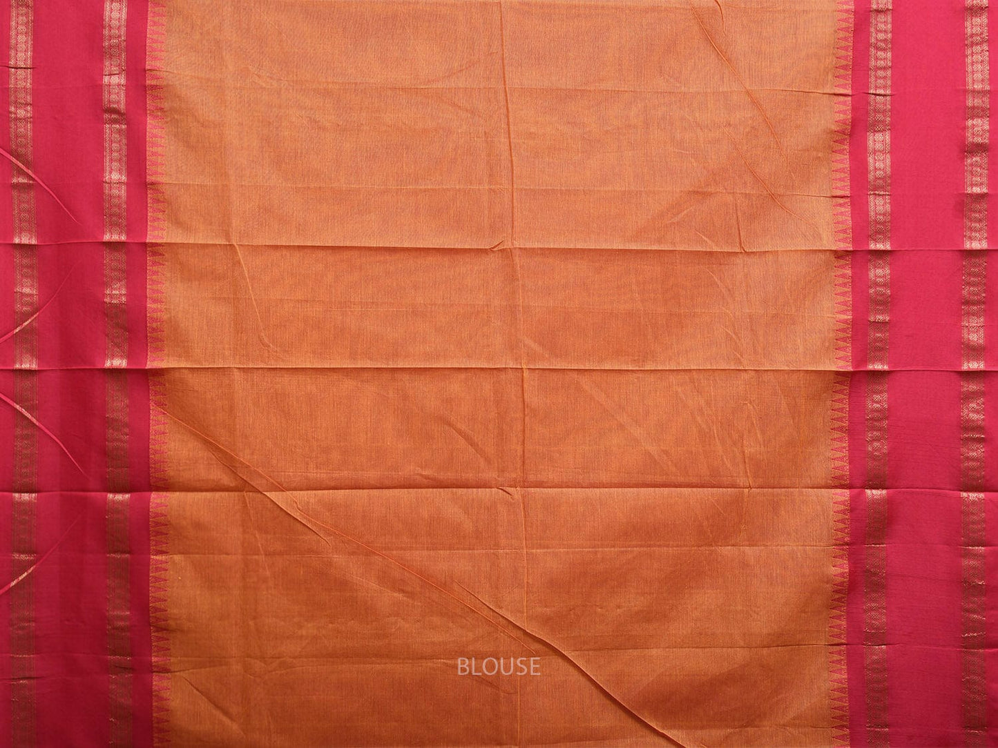 Orange and Pink Gadwal Cotton Plain Saree with Strips Pallu and Small Temple Border Design g0439