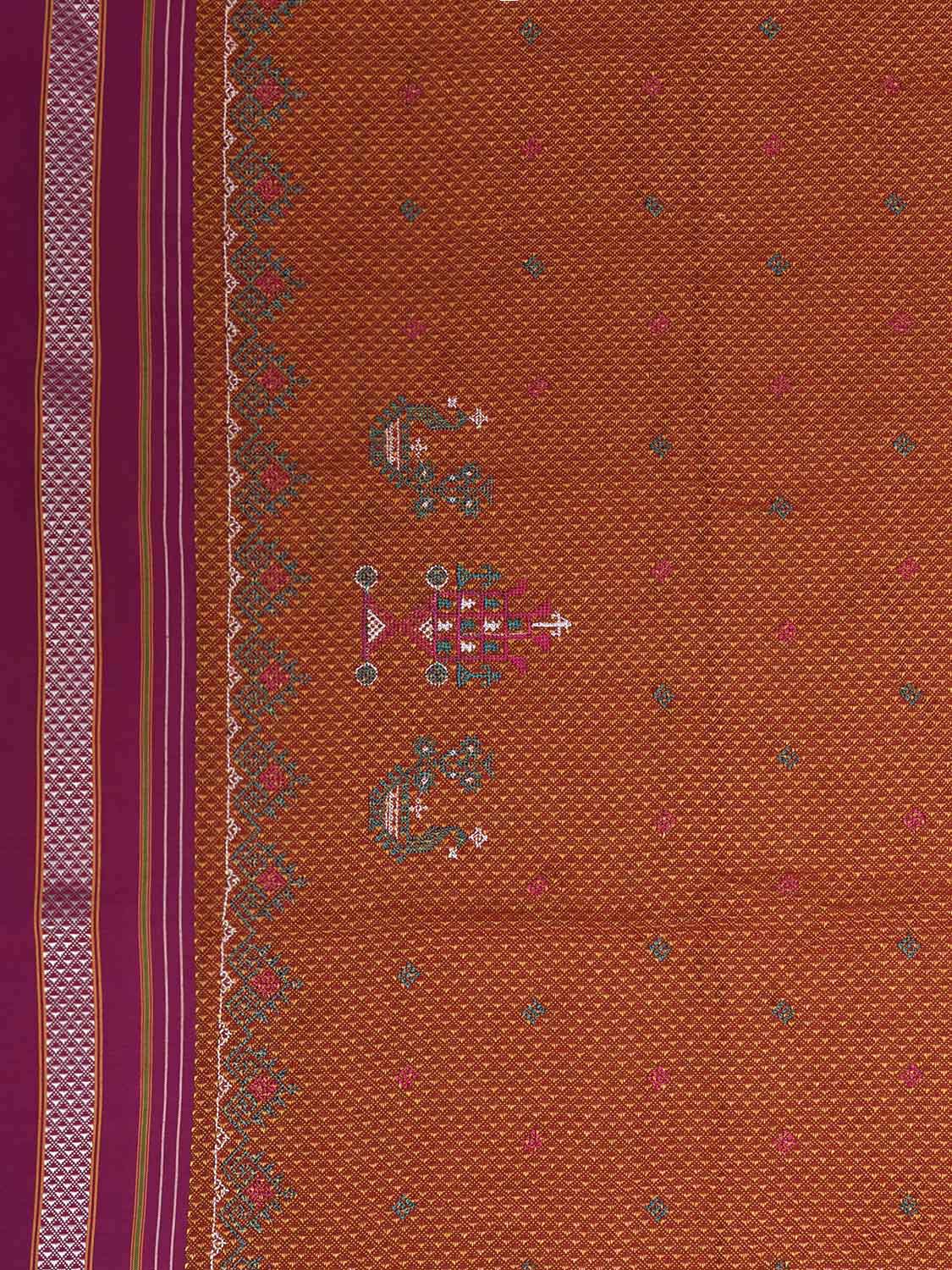 Orange and Pink Kasuti Viscose Blouse with Peacock Design Length 1mt Width 44 Inches BL0161