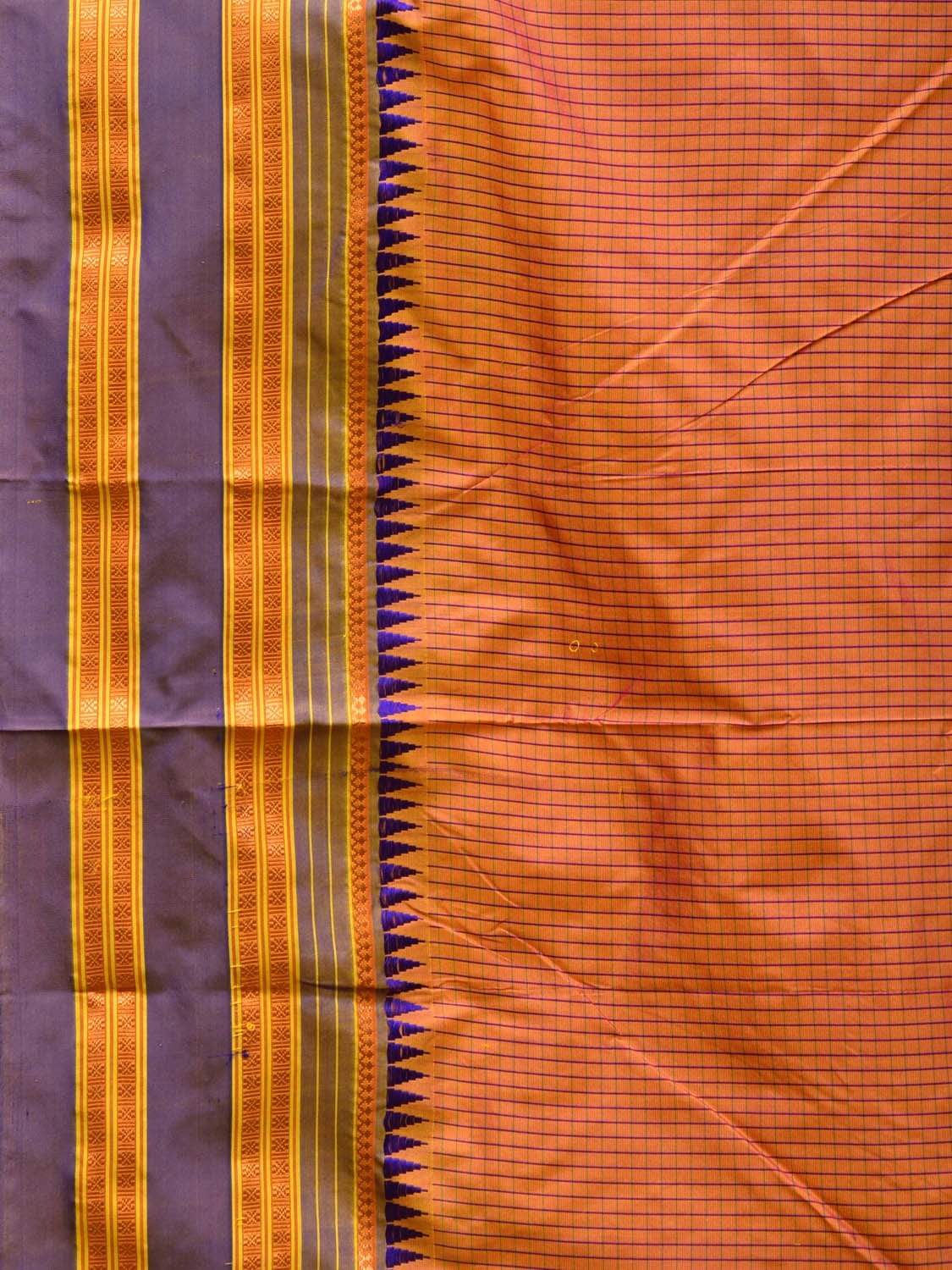 Orange and Purple Narayanpet Silk Saree with Checks Design No Blouse np0498