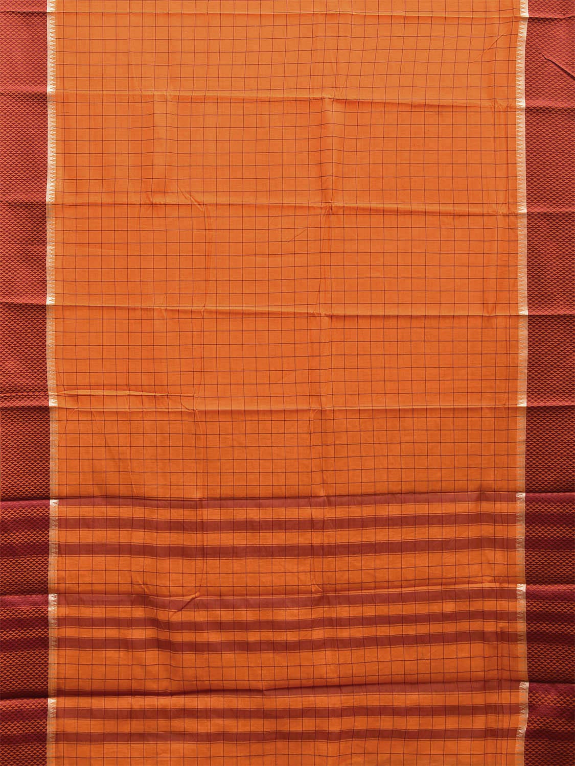 Orange and Red Bamboo Cotton Saree with Big Checks Design No Blouse bc0640