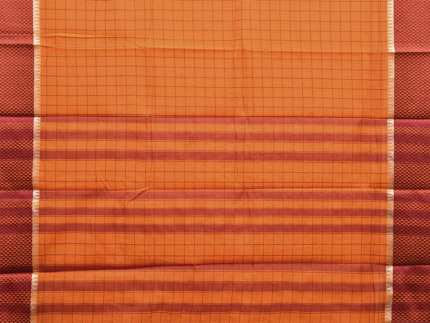 Orange and Red Bamboo Cotton Saree with Big Checks Design No Blouse bc0640