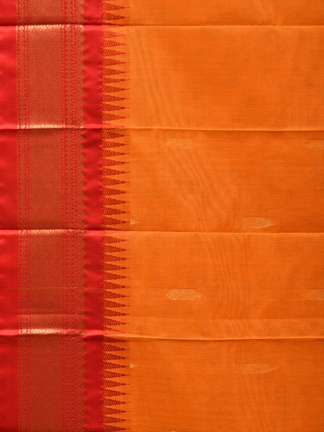 Orange and Red Gadwal Cotton Plain Saree with Body Buta and Pallu Design No Blouse g0356