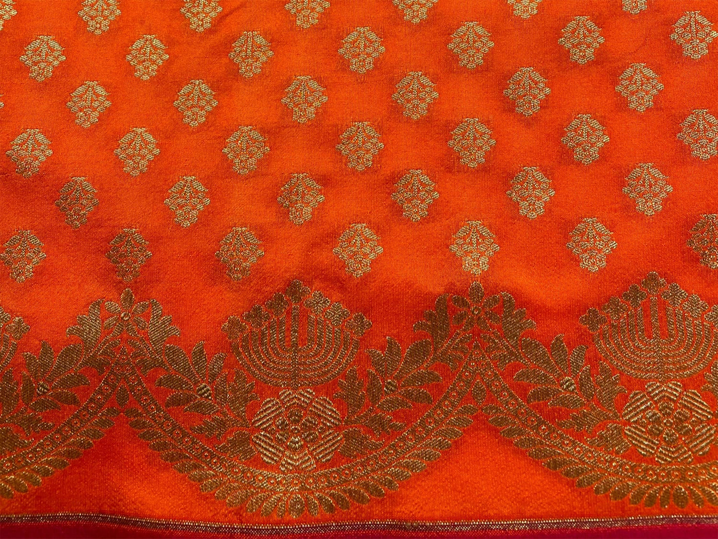 Orange Banaras Katan Silk Saree with Body Butti and Border Design b0356ds