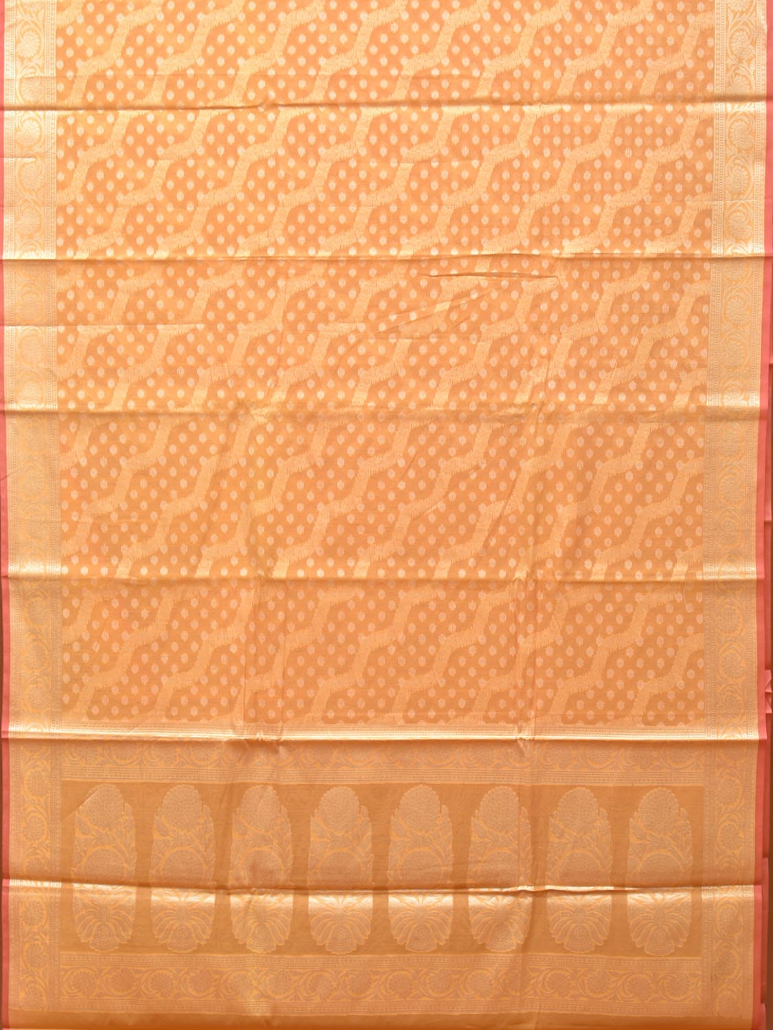 Orange Cut Work Cotton Silk Saree with All Over Diagonal Banaras Design o0408