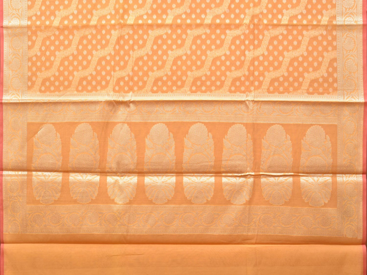 Orange Cut Work Cotton Silk Saree with All Over Diagonal Banaras Design o0408