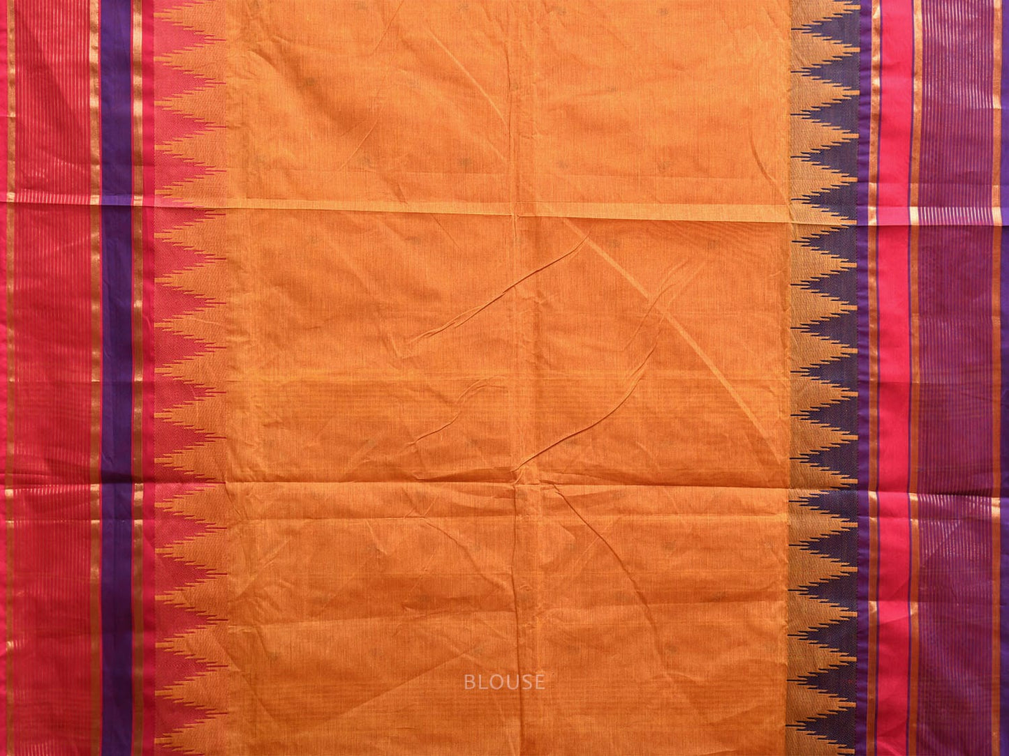 Orange Kanchipuram Cotton Saree with Ganga-Jamuna Temple Border Design k0809