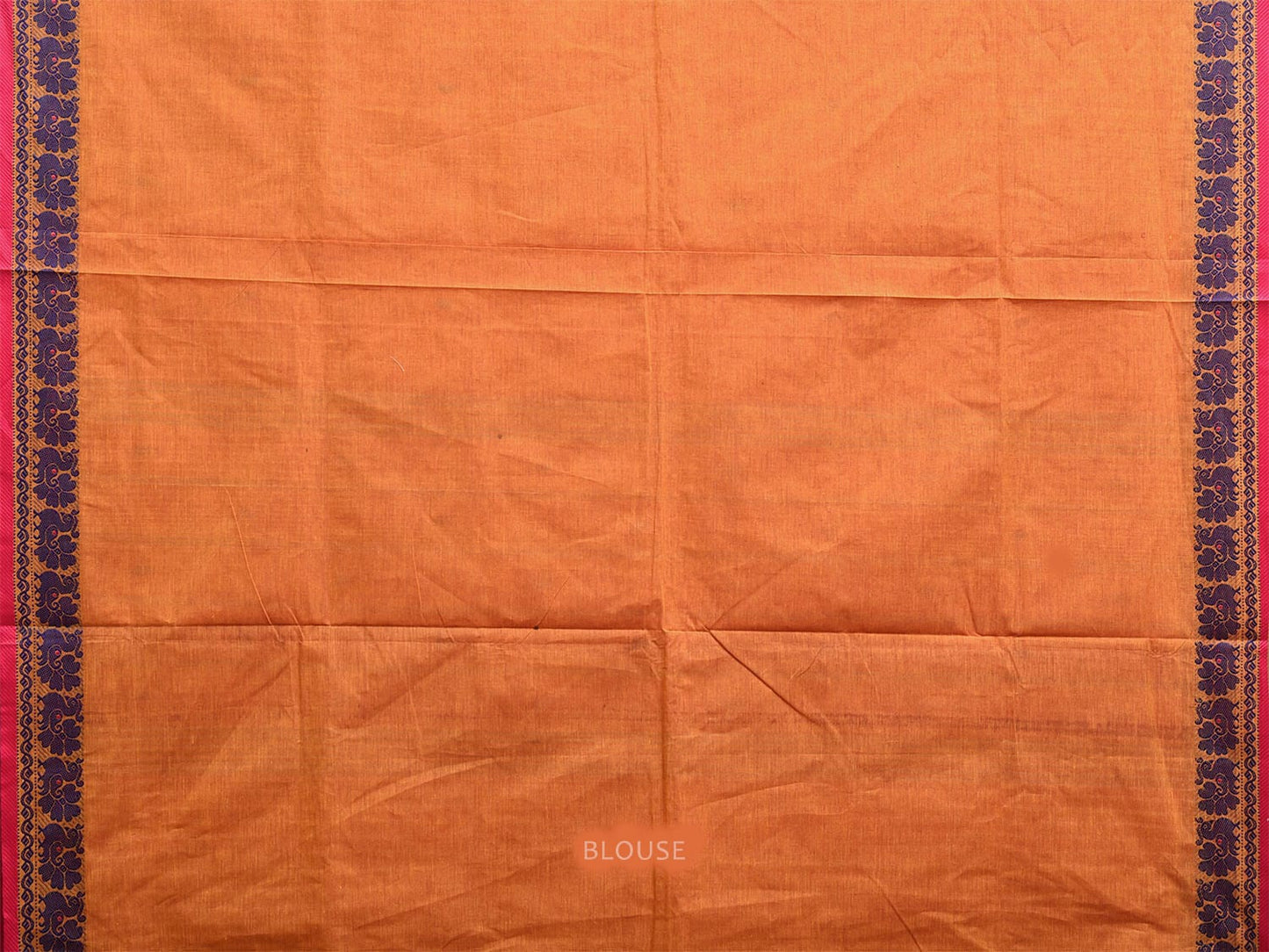 Orange Kanchipuram Cotton Saree with Peacocks Border Design k0814