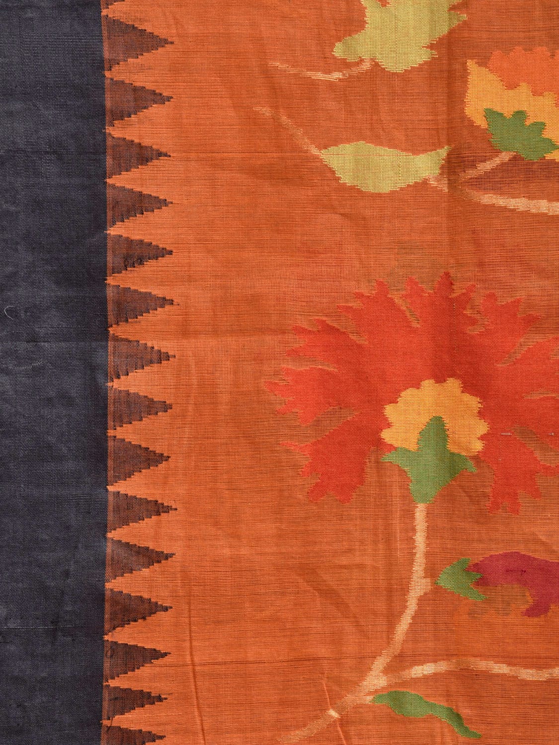 Orange Khadi Cotton Handloom Saree with All Over Floral Design kh0701