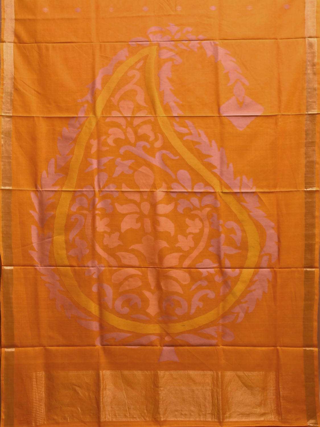 Orange Khadi Cotton Handloom Saree with Big Mango Pallu Design kh0708