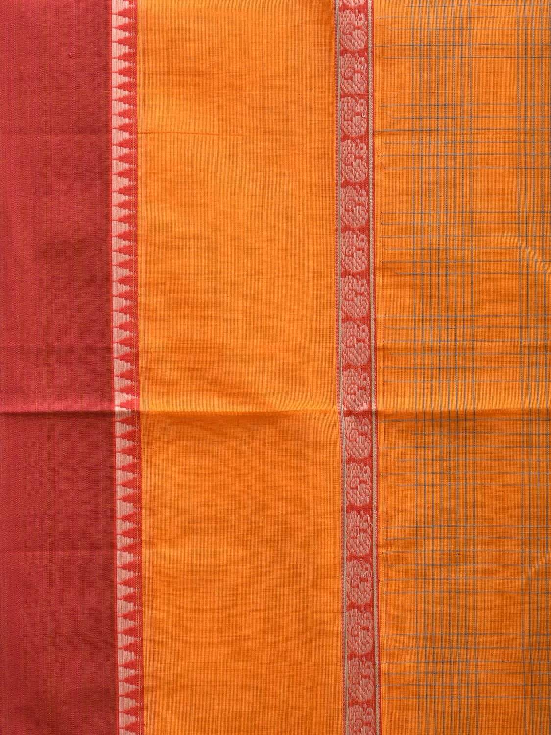 Orange Narayanpet Cotton Handloom Saree with Checks Design np0450