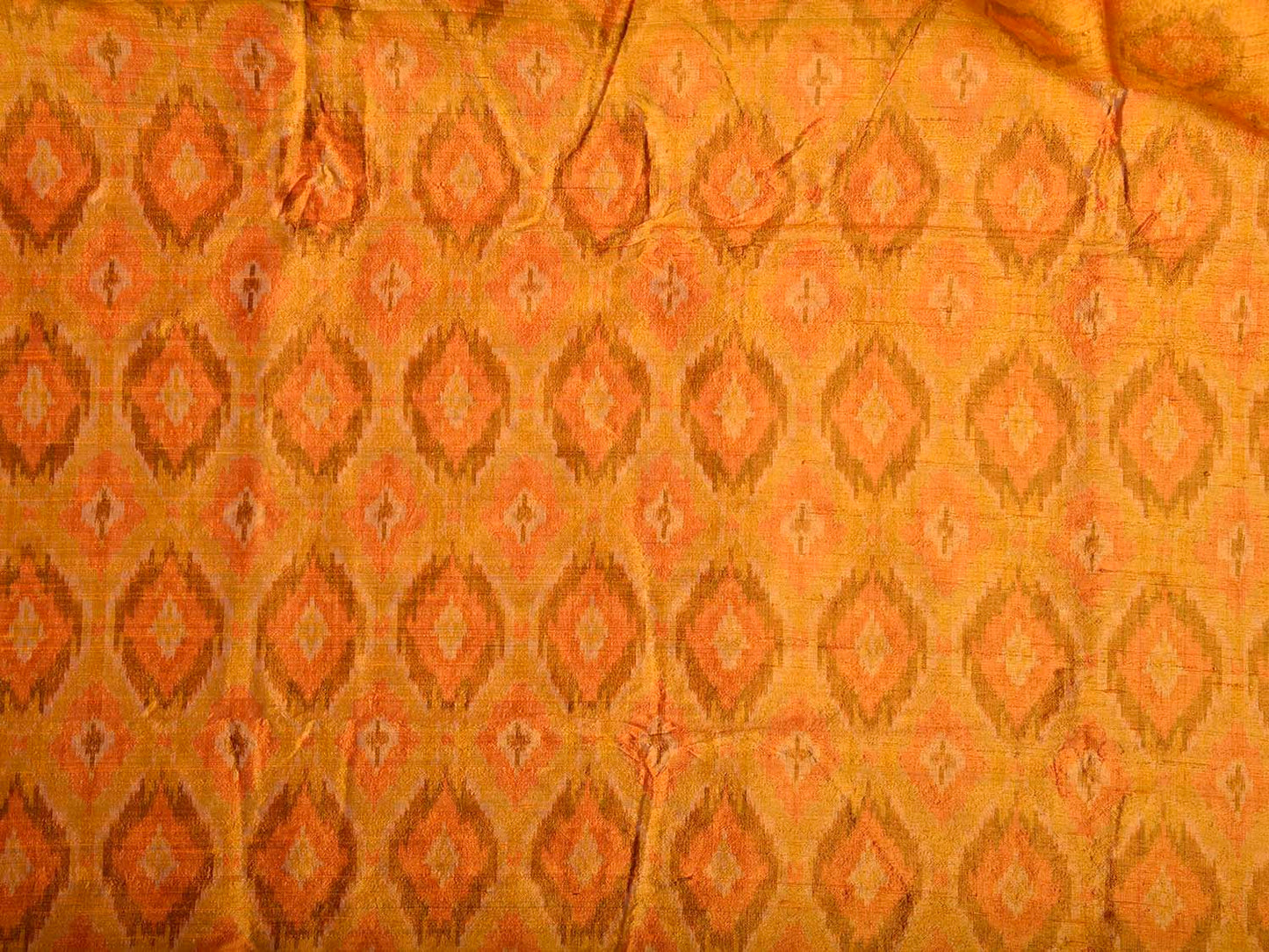 Orange Pochampally Ikat Raw Silk 2.5mts Fabric with Big Buta Design f0273